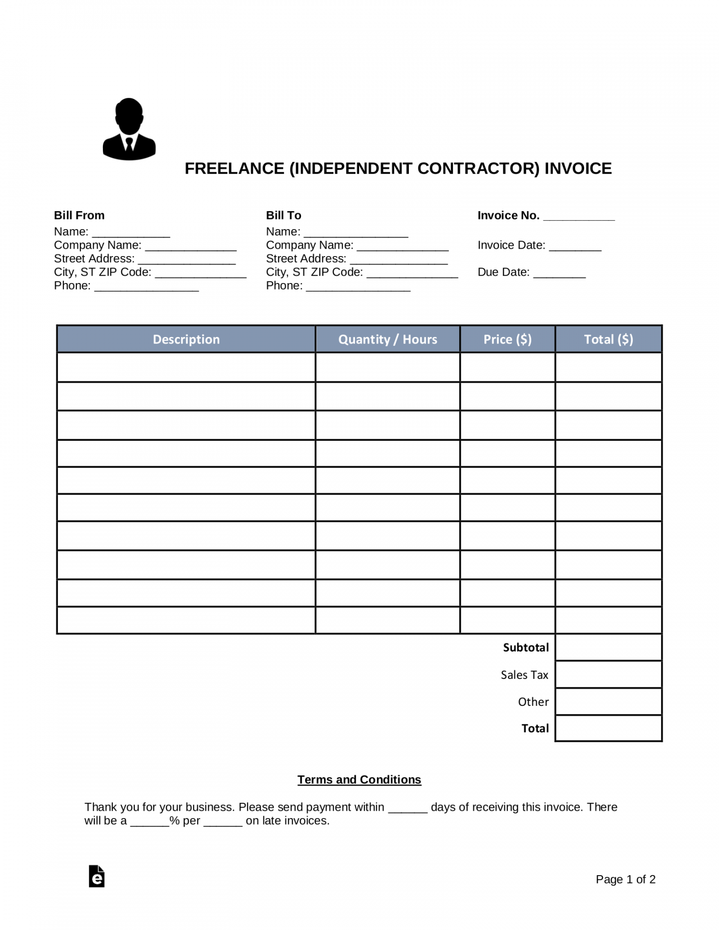 Free Freelance (Independent Contractor) Invoice Template - PDF