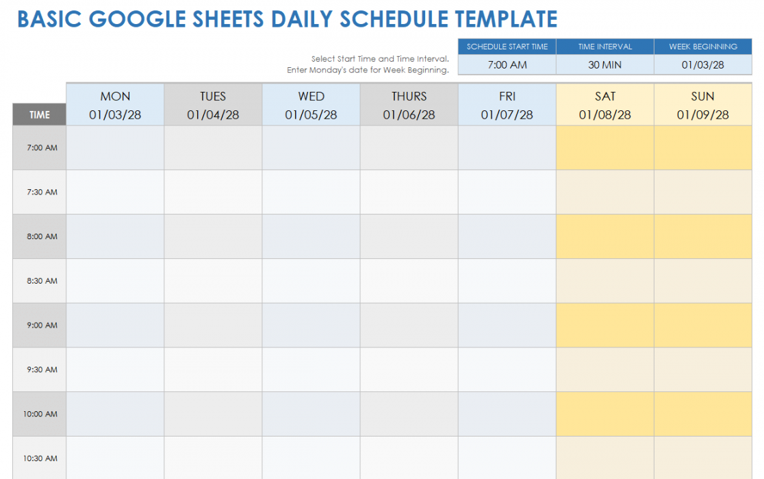 Free Google Sheets Daily Schedule Templates & Planners  Smartsheet