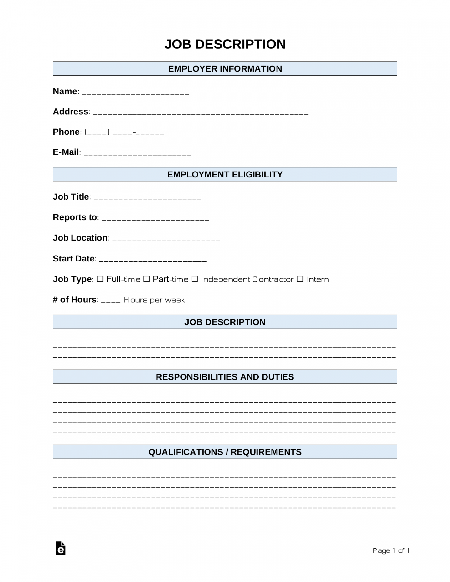 Free Job Description Template  Sample - PDF  Word – eForms