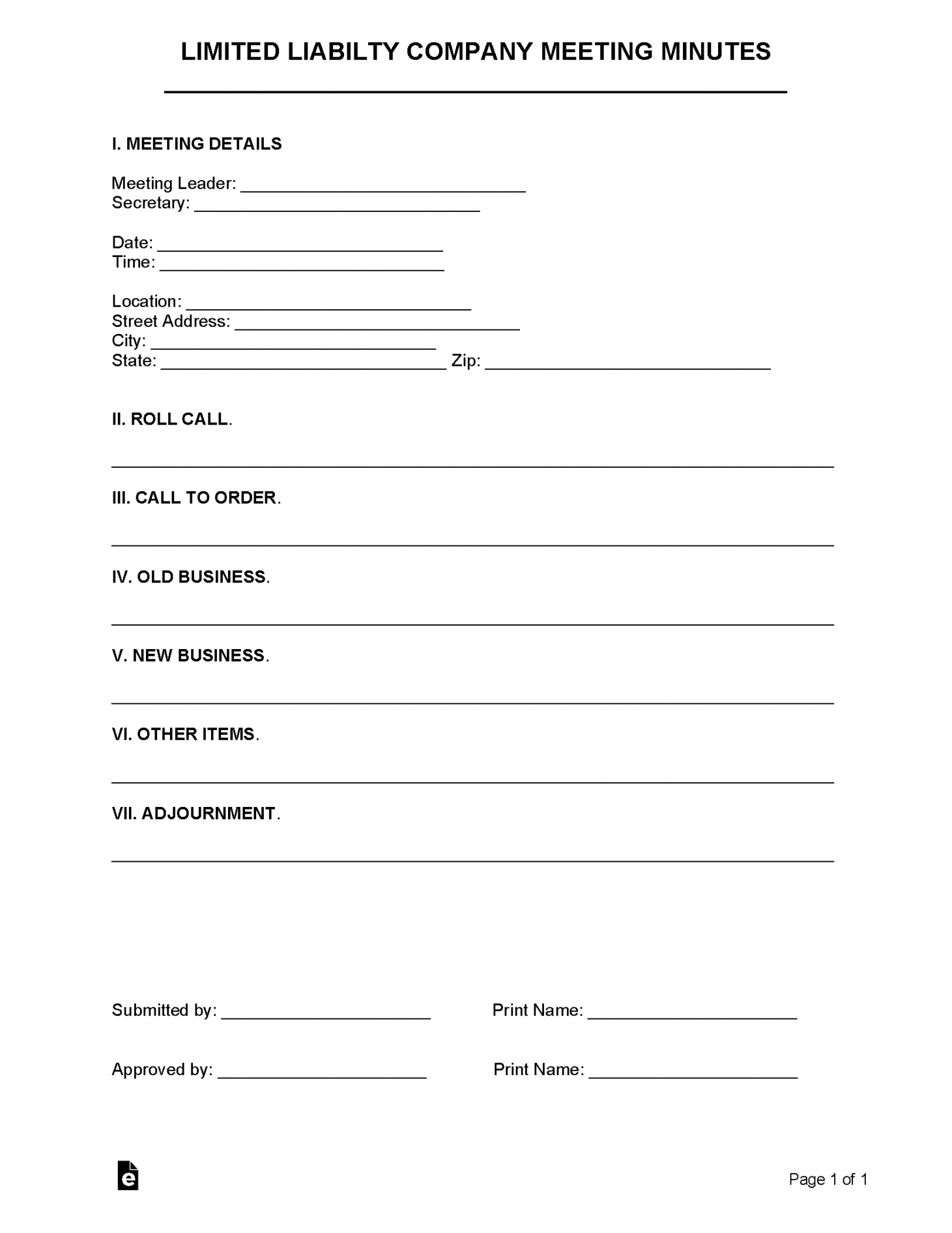 Free LLC Meeting Minutes Template  Sample - PDF  Word – eForms