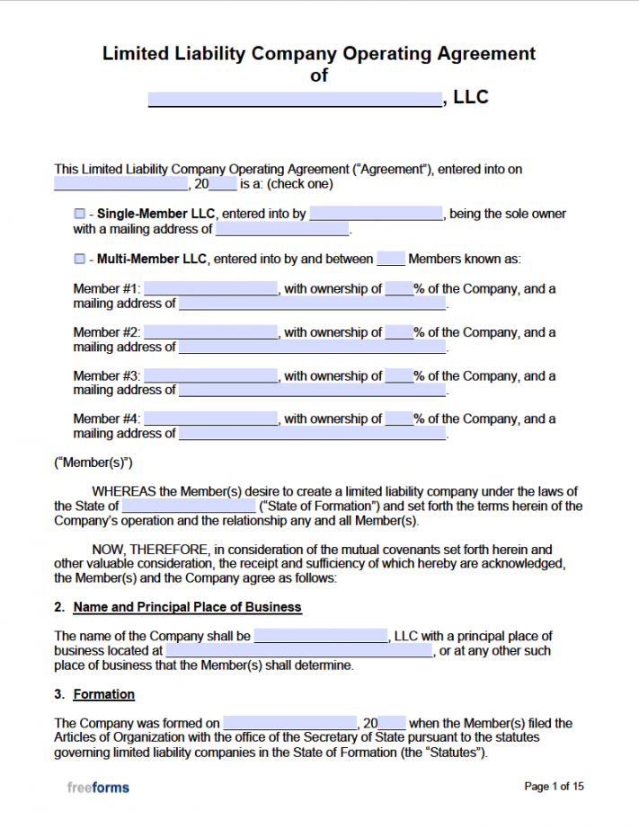 Free LLC Operating Agreement Template  PDF  WORD