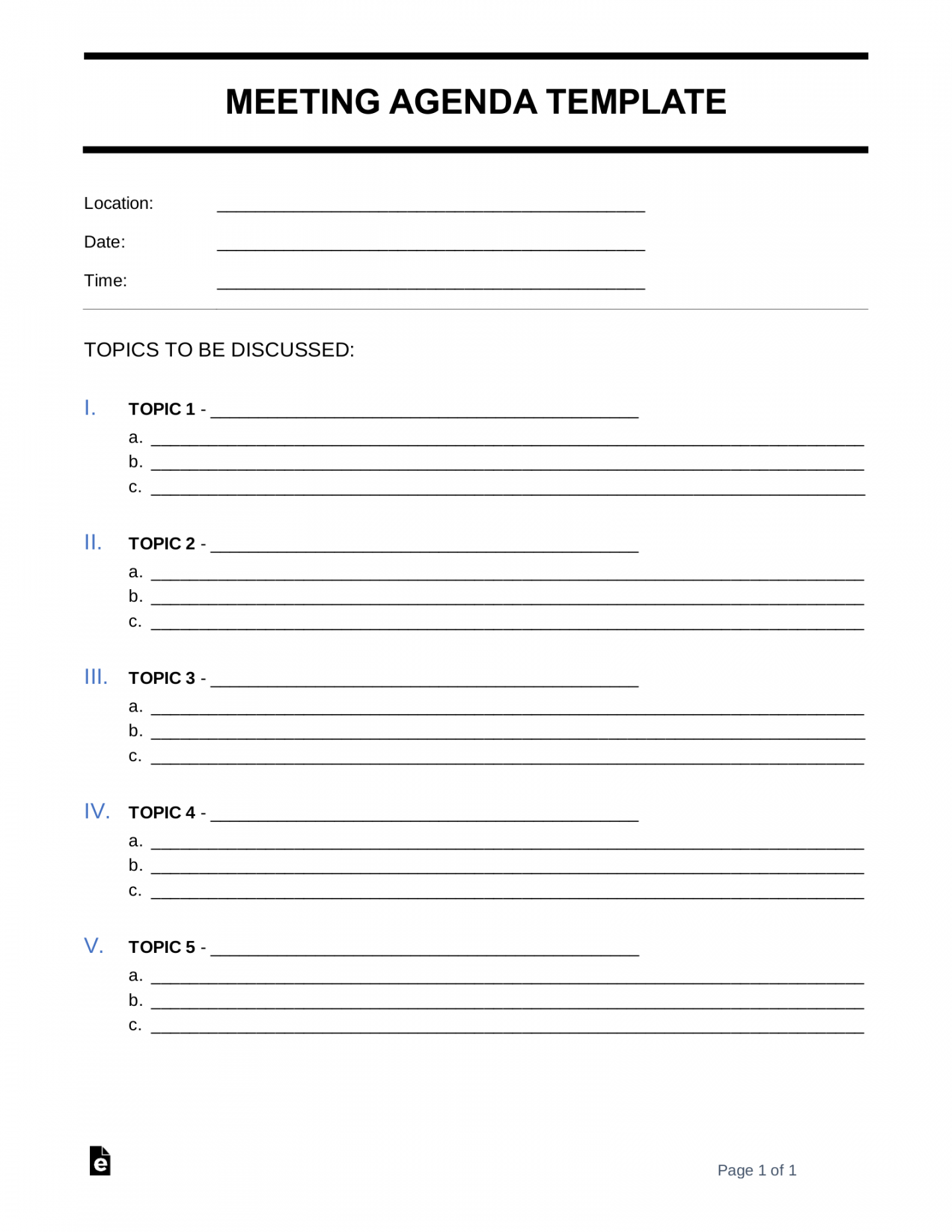 Free Meeting Agenda Templates () - PDF  Word – eForms