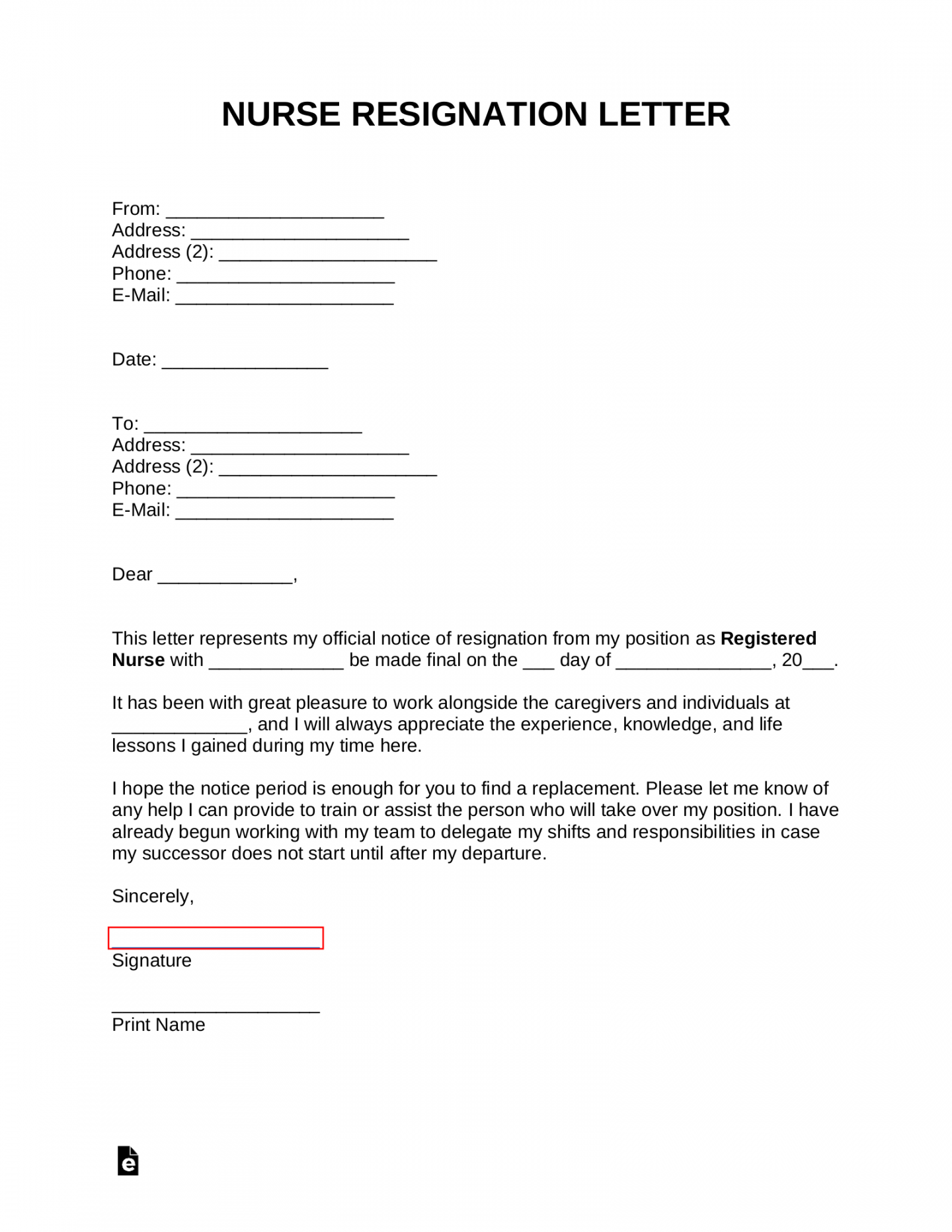 Free Nurse (RN) Resignation Letter Template - with Samples - PDF