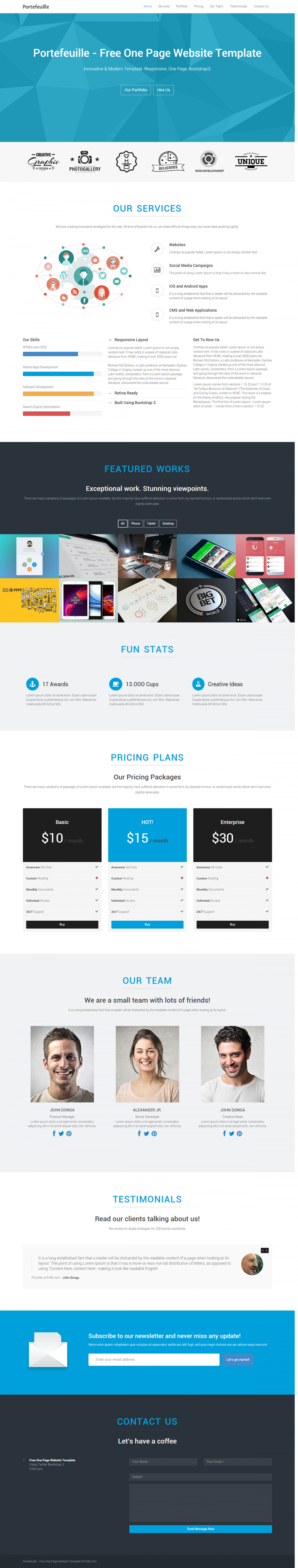 Free One Page Website Template – Portefeuille on Behance