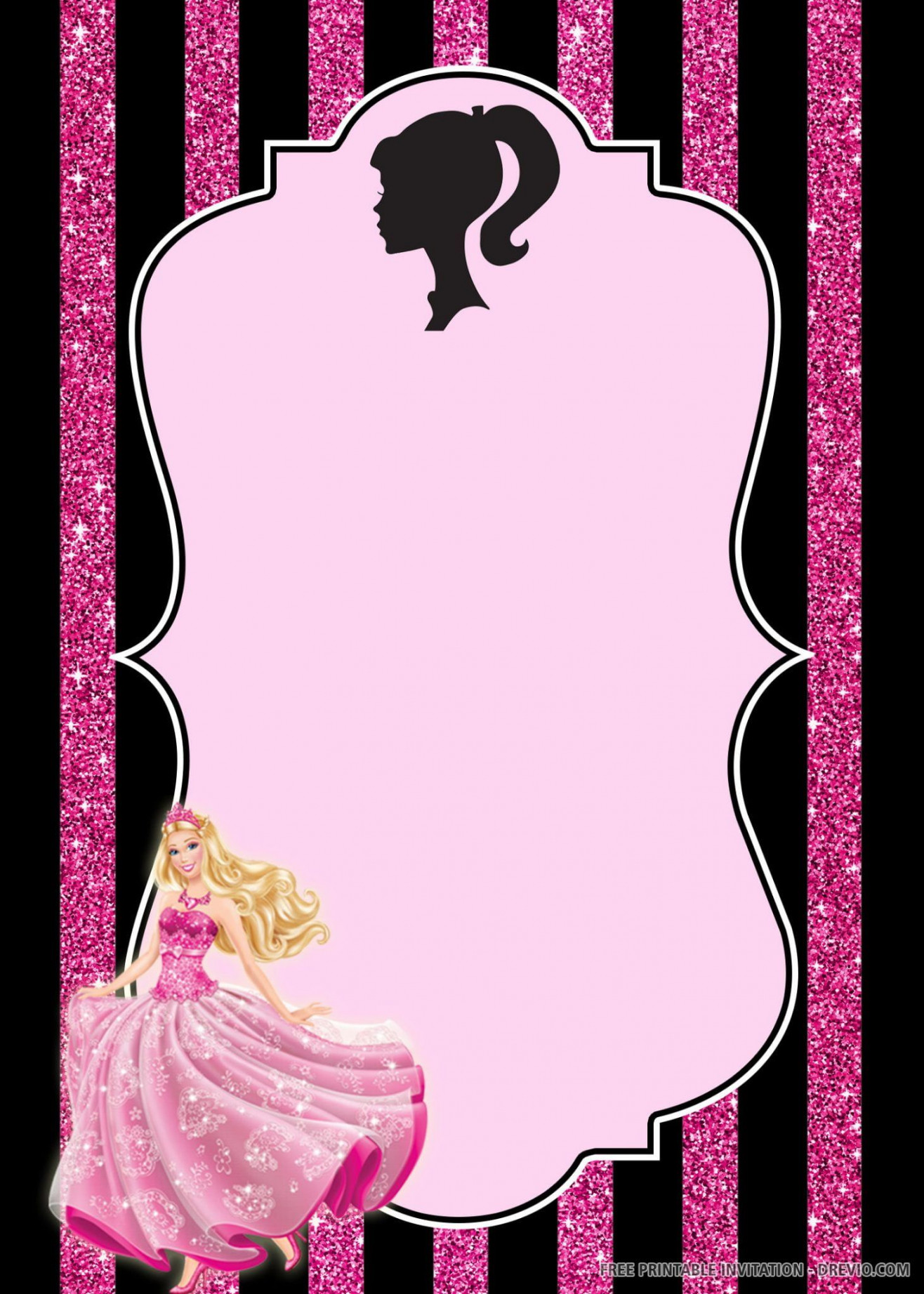 FREE PRINTABLE) Barbie Birthday Invitation Template  Barbie