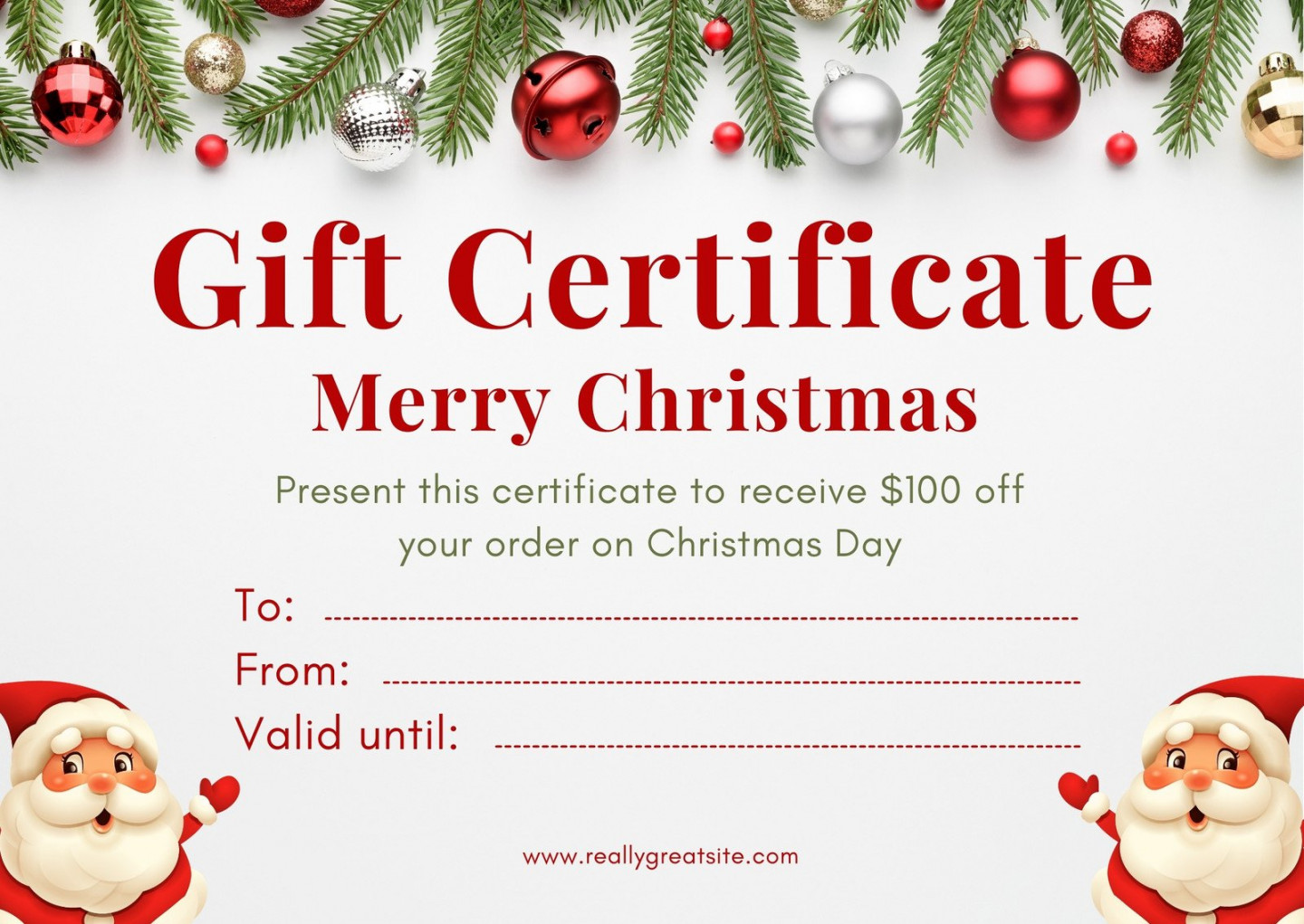 Free, printable custom Christmas gift certificate templates  Canva