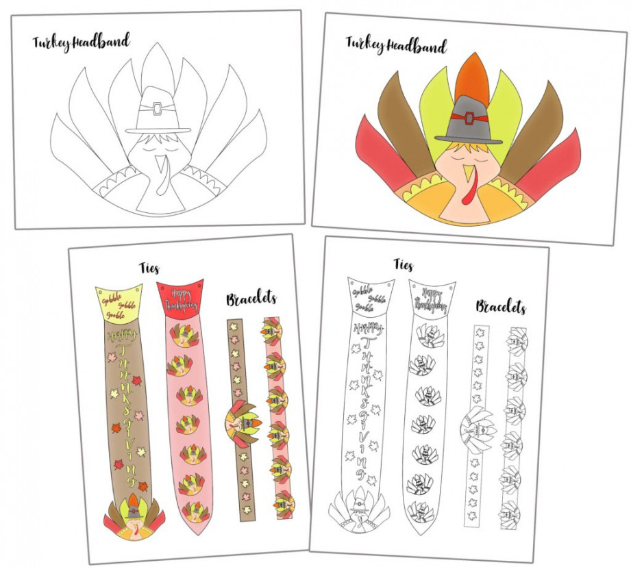 Free Printable Turkey Headband, Ties And Bracelets Craft