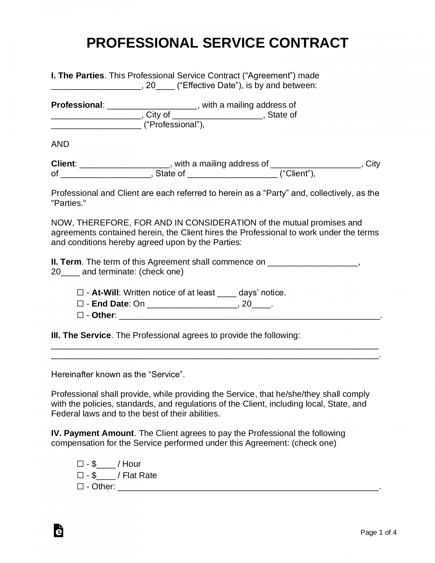 Free Professional Services Agreement - Samples - PDF  Word – eForms