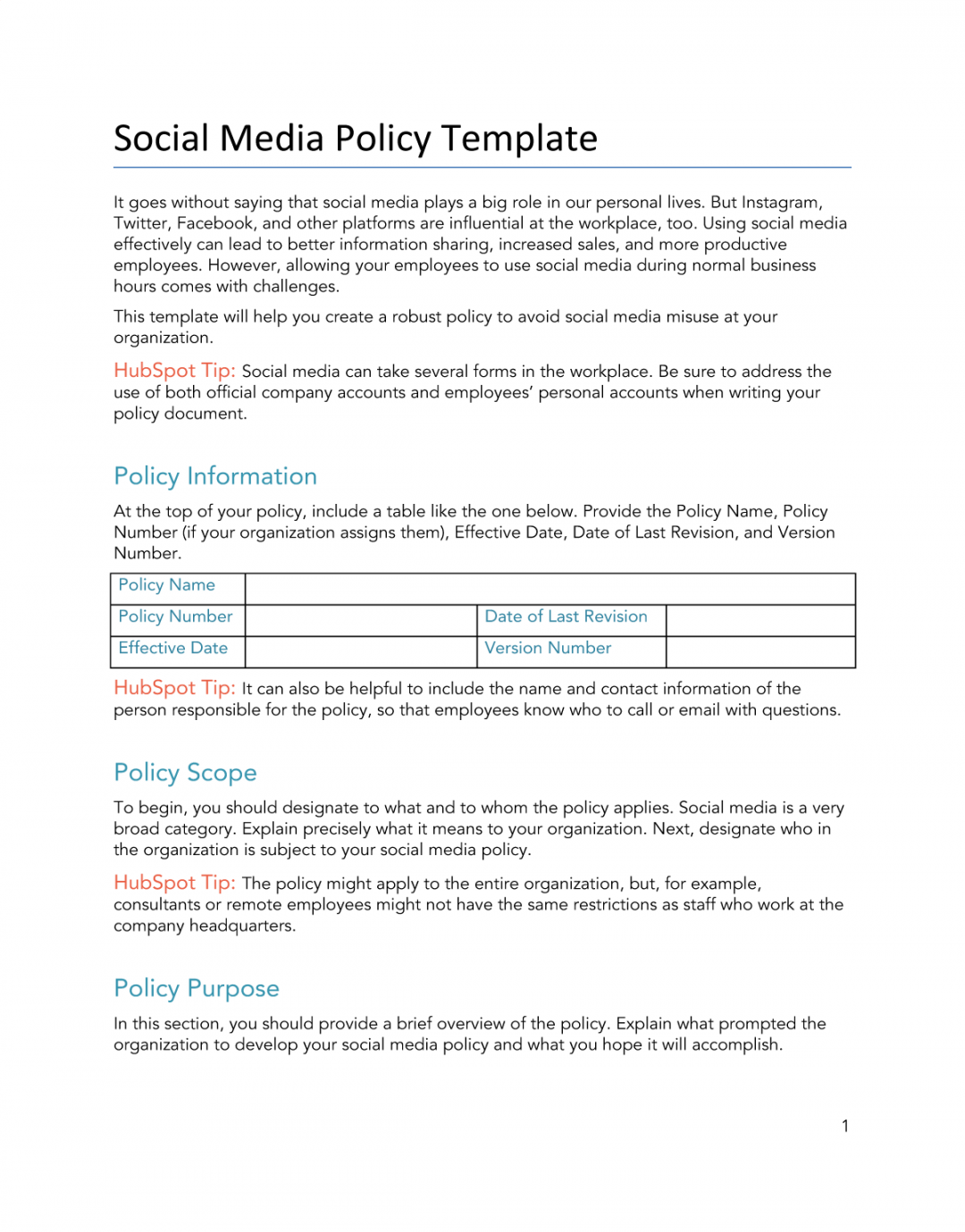 Free Social Media Policy Template for Word  PDF  Google Docs