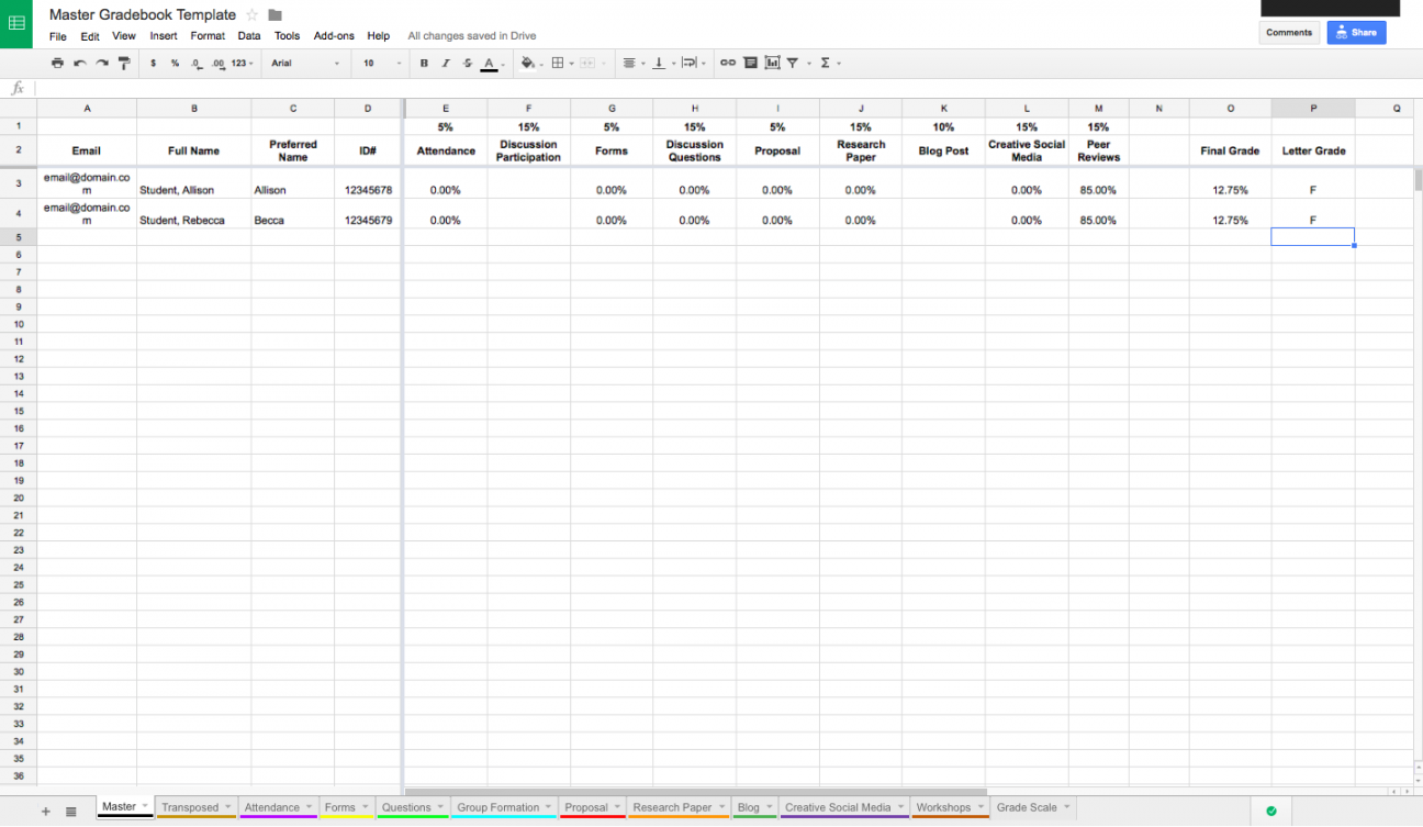 Google Gradebook Templates - Heather L