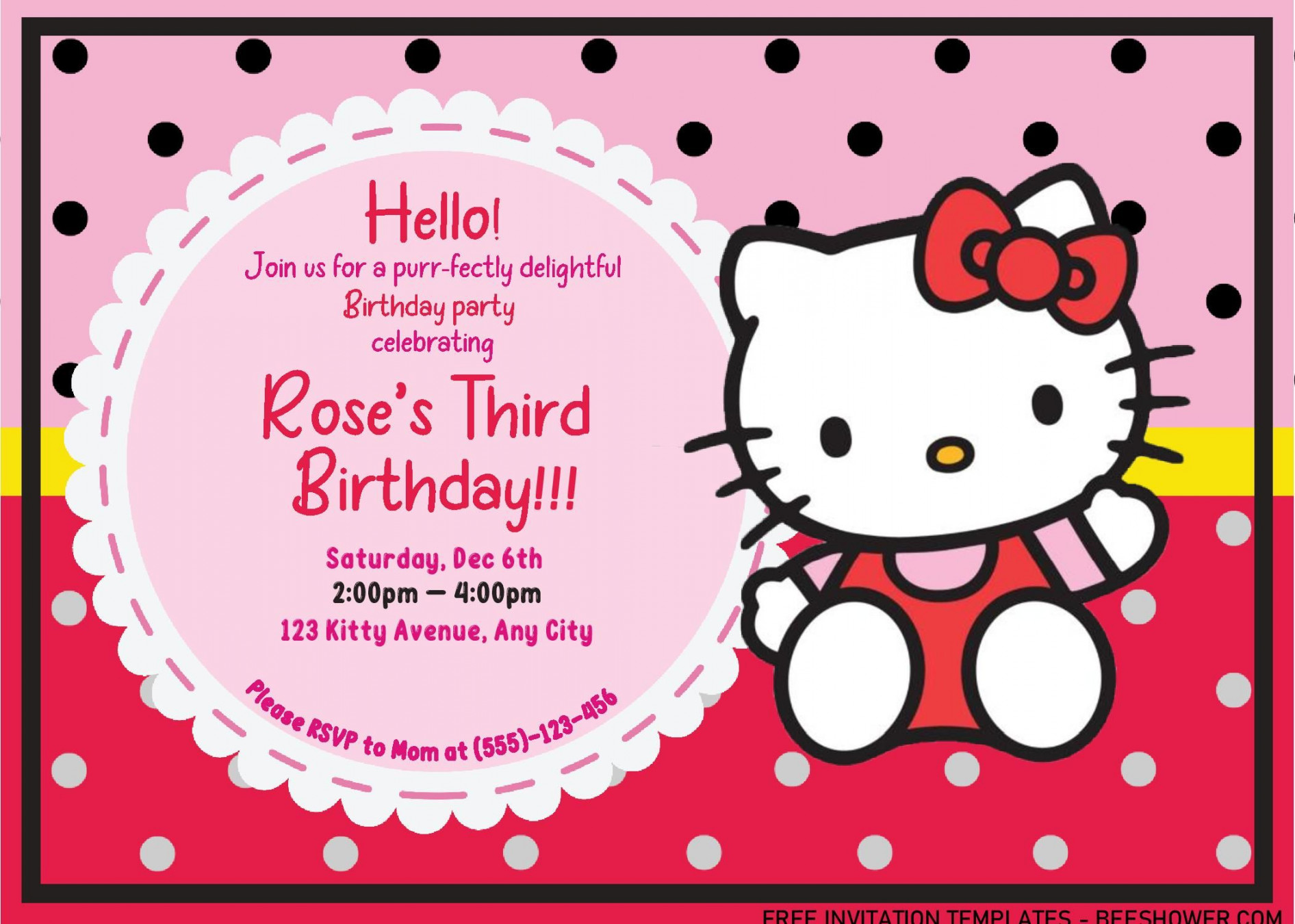 Hello Kitty Invitation Templates - Editable With MS Word  Hello