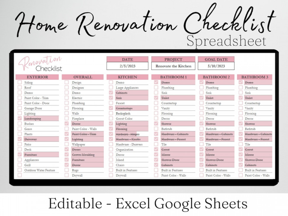 Home Renovation Checklist Home Renovation Tabelle Checkliste - Etsy