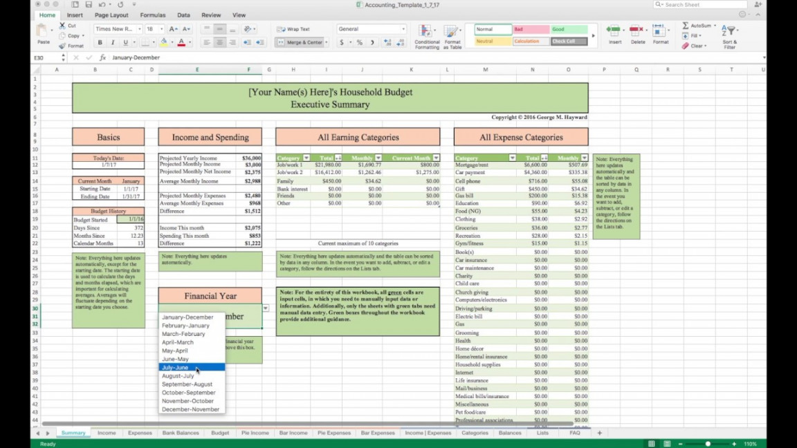 Household Budget Template and Tutorial (Excel)