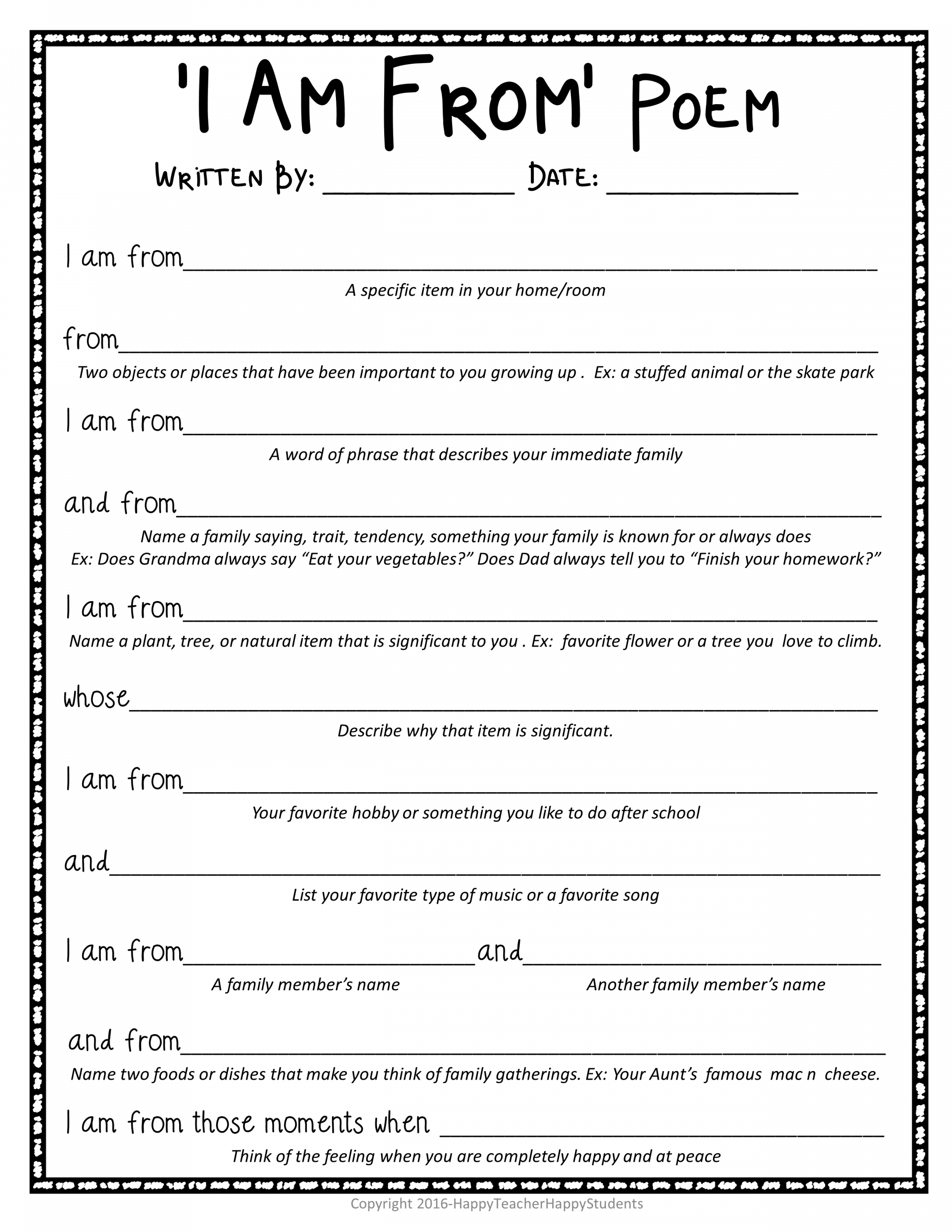 I Am Poem - I Am From Poem: Template, Example Poem & Grading Rubric (Bio  Poem)