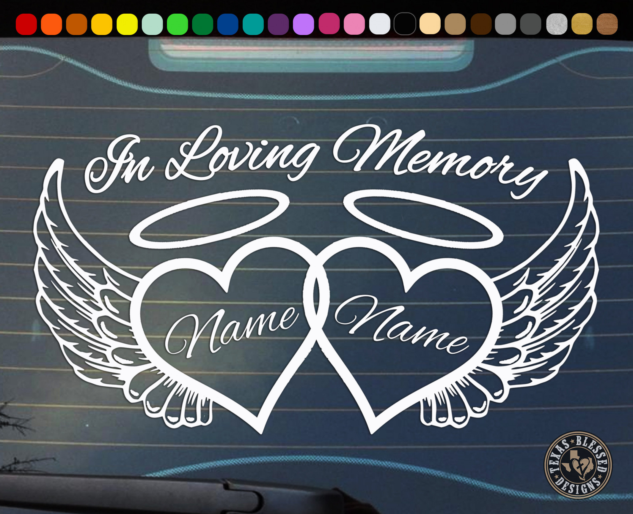 In Loving Memory Decal Two Names Two Hearts Angel Wings - Etsy Canada