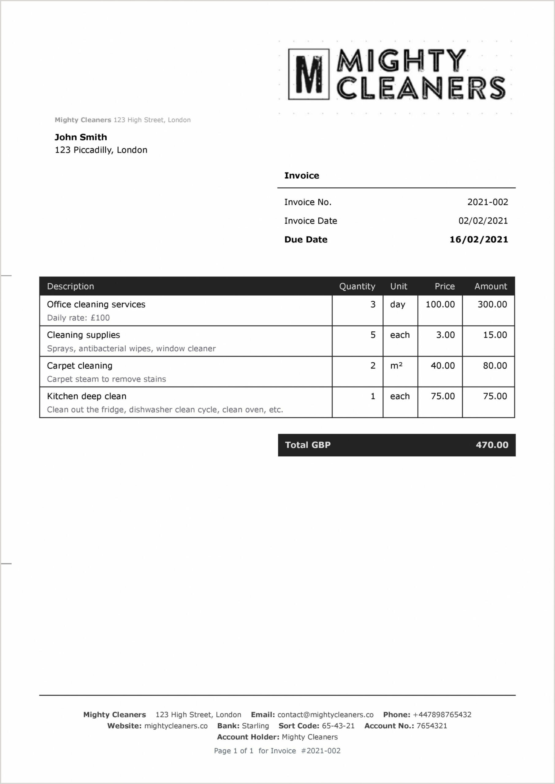 Invoice templates for cleaning services  SumUp Invoices