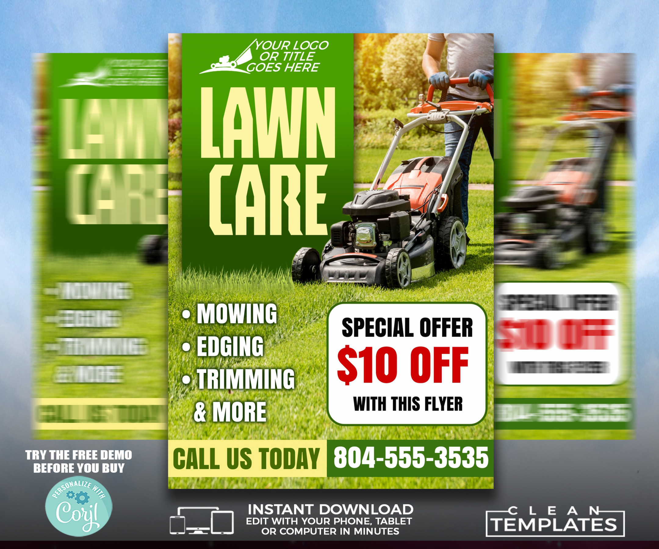 Lawn Care Service Flyer Edit Online X Digital & - Etsy