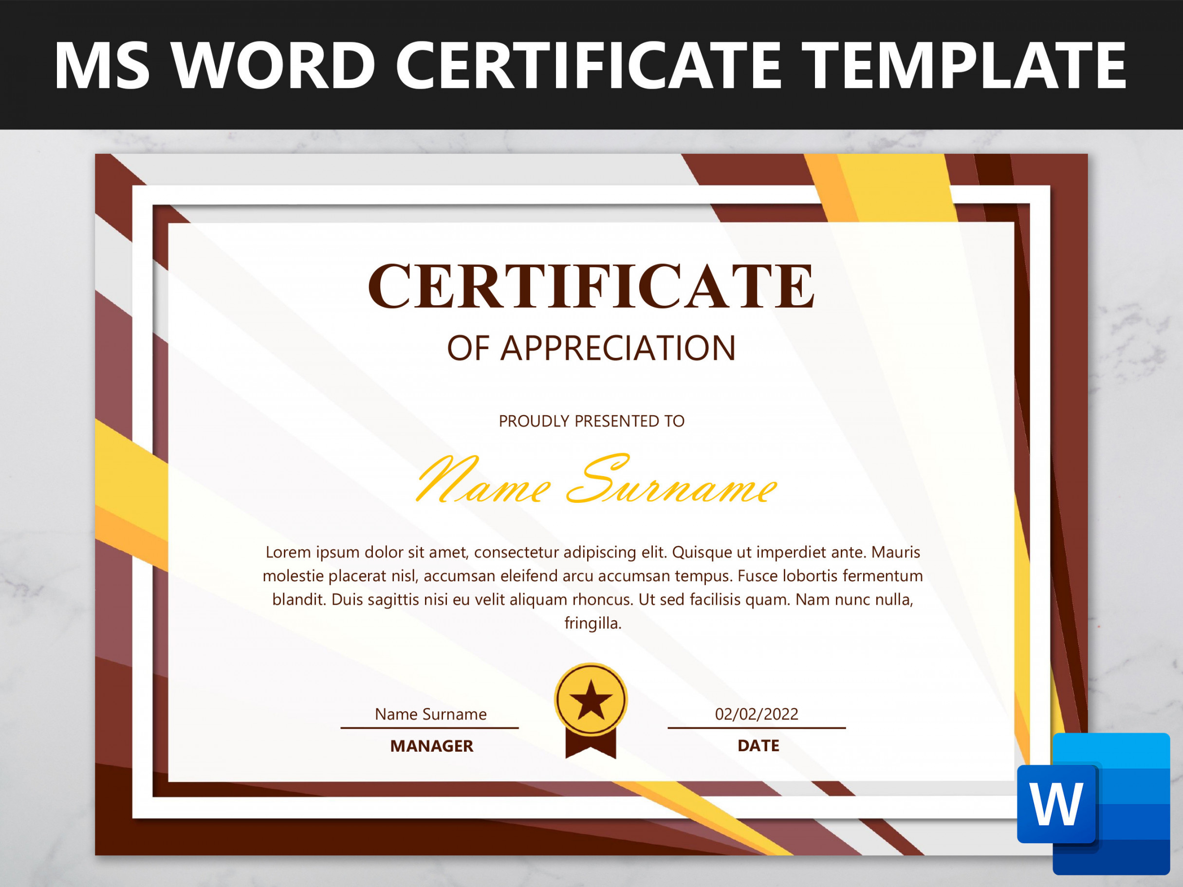 Microsoft Word Certificate Template Editable Certificate of - Etsy