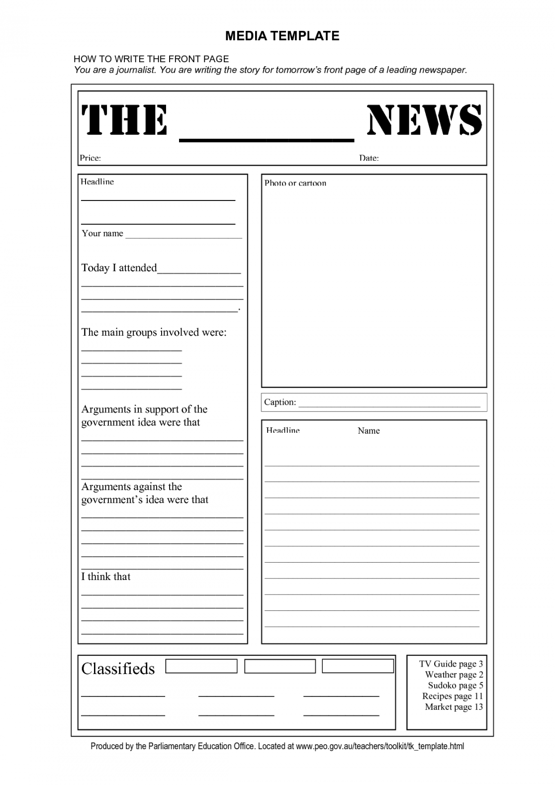 Newspaper Front Page Template Doc  Newspaper article template