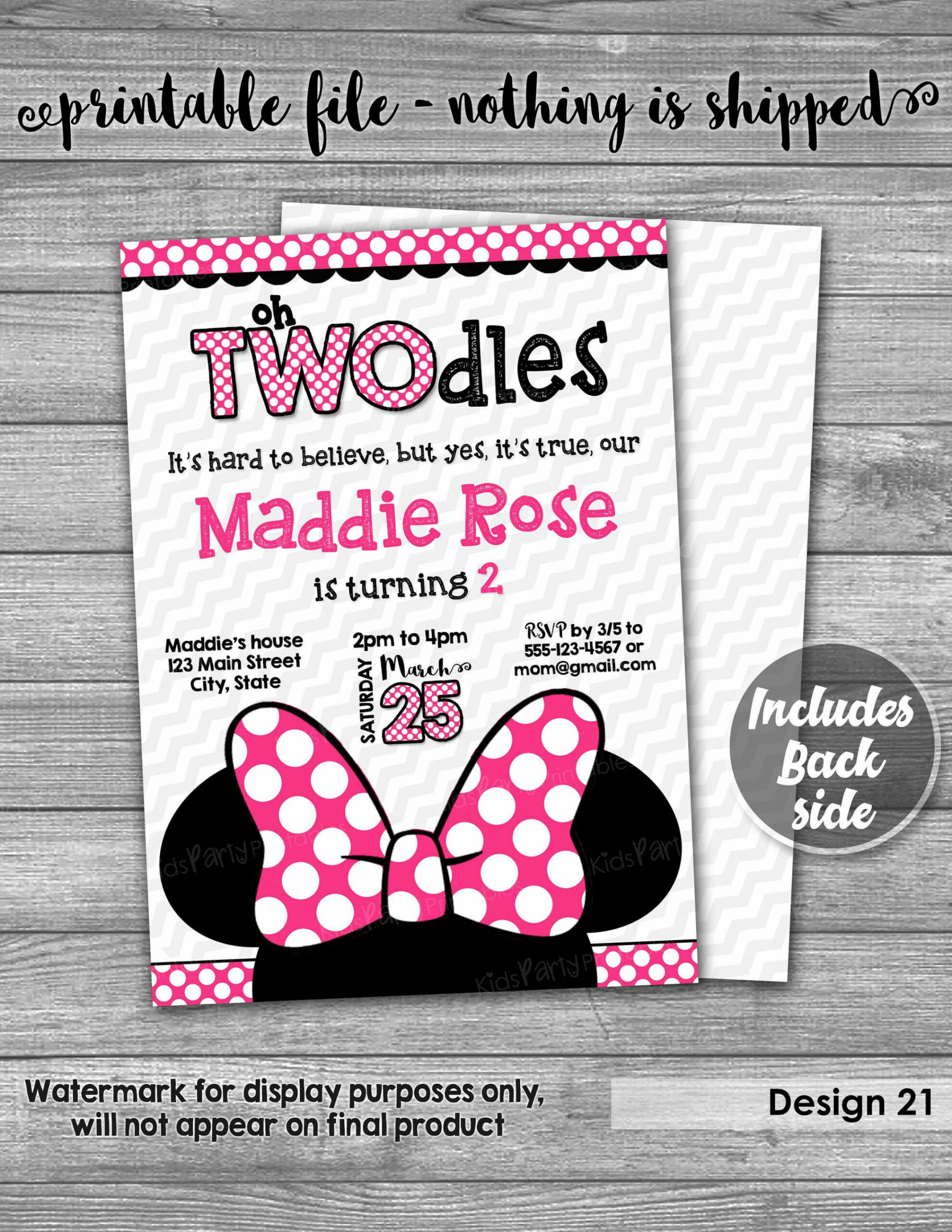 Oh Twodles Invitation, PRINTABLE Minnie Mouse Invitation, Oh