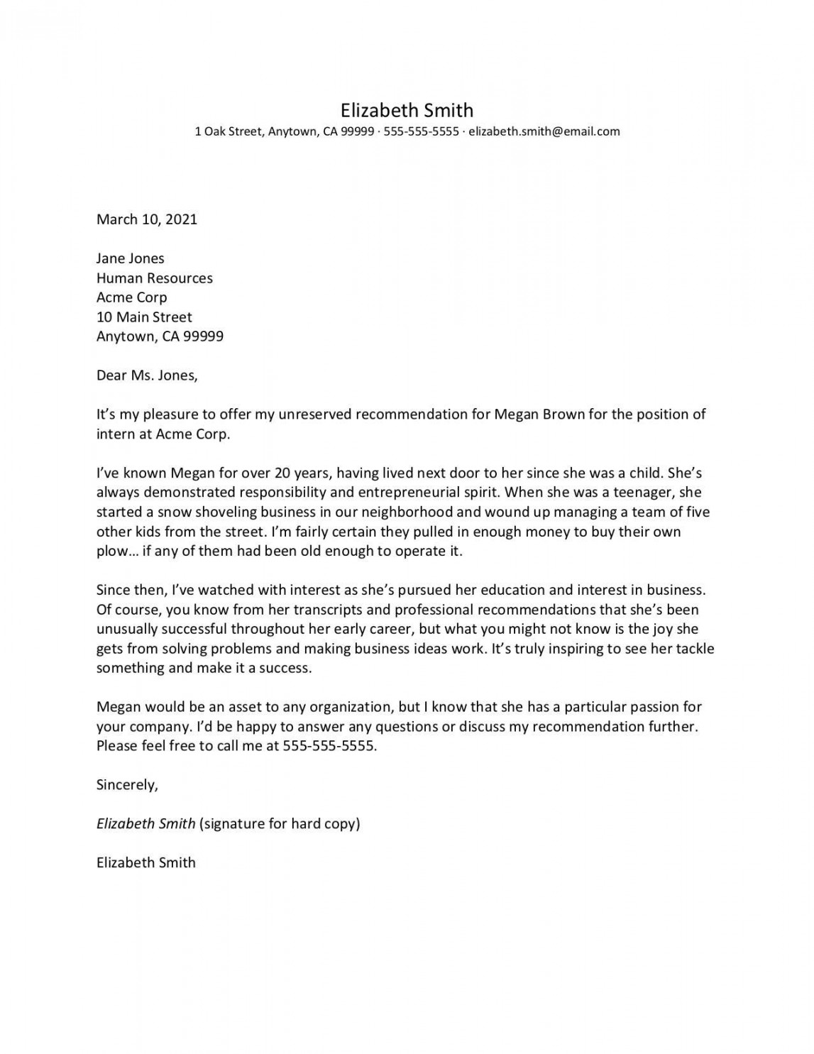 Personal Recommendation Letter Examples