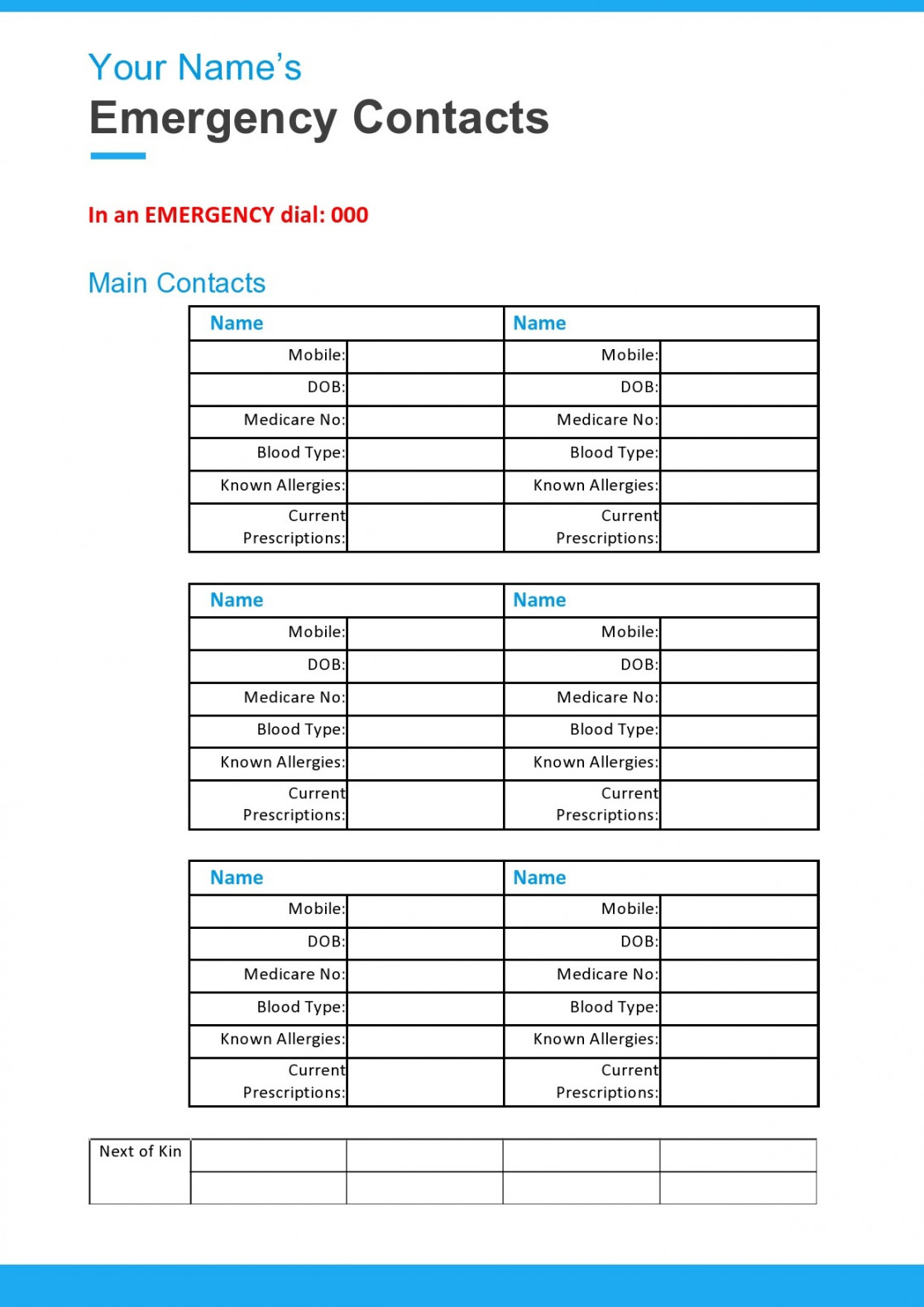 Printable Emergency Contact Forms (% Free)