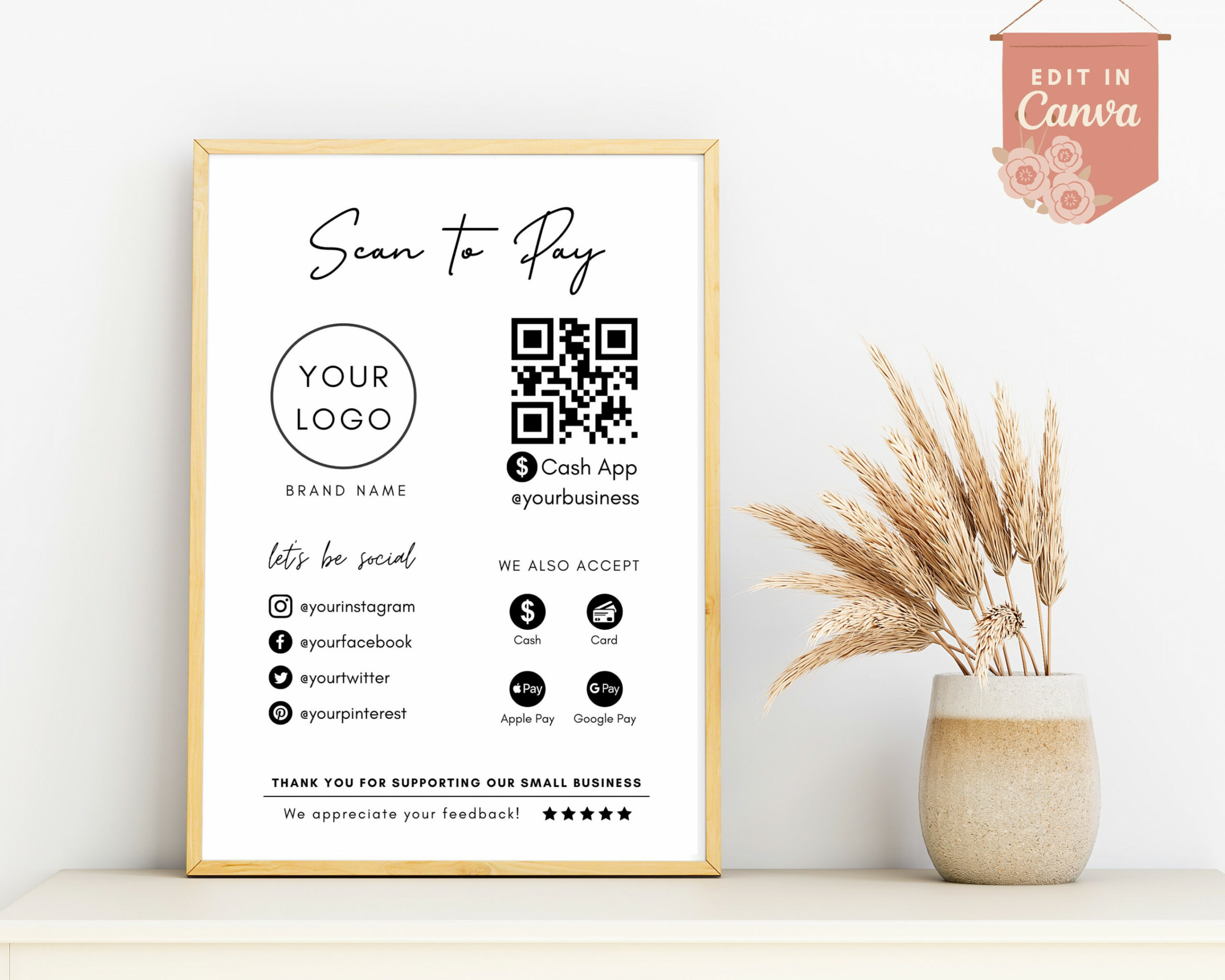 Printable Scan to Pay Template Editable Scan to Pay Sign - Etsy