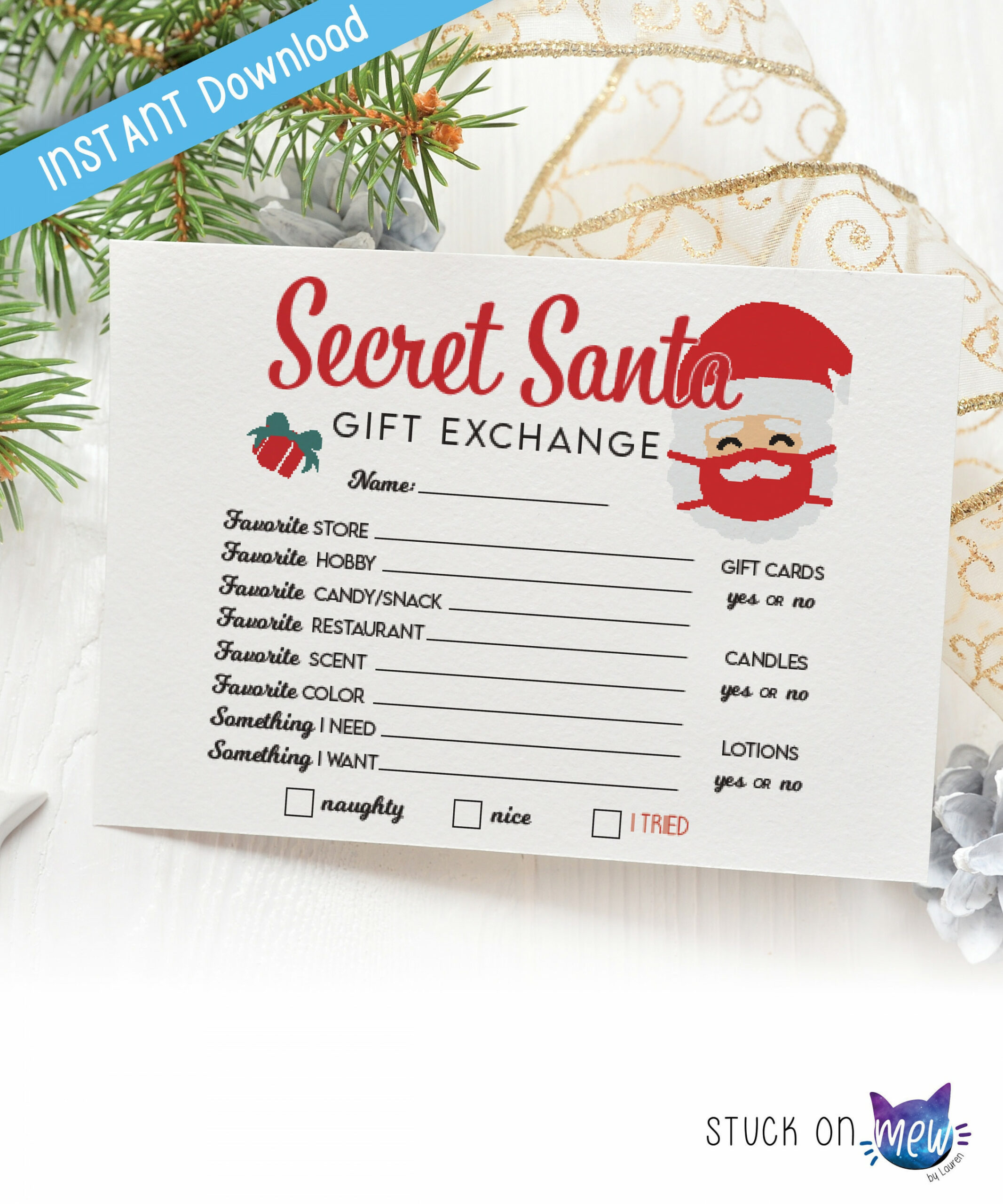 Printable Secret Santa Gift Exchange Christmas Secret Santa - Etsy