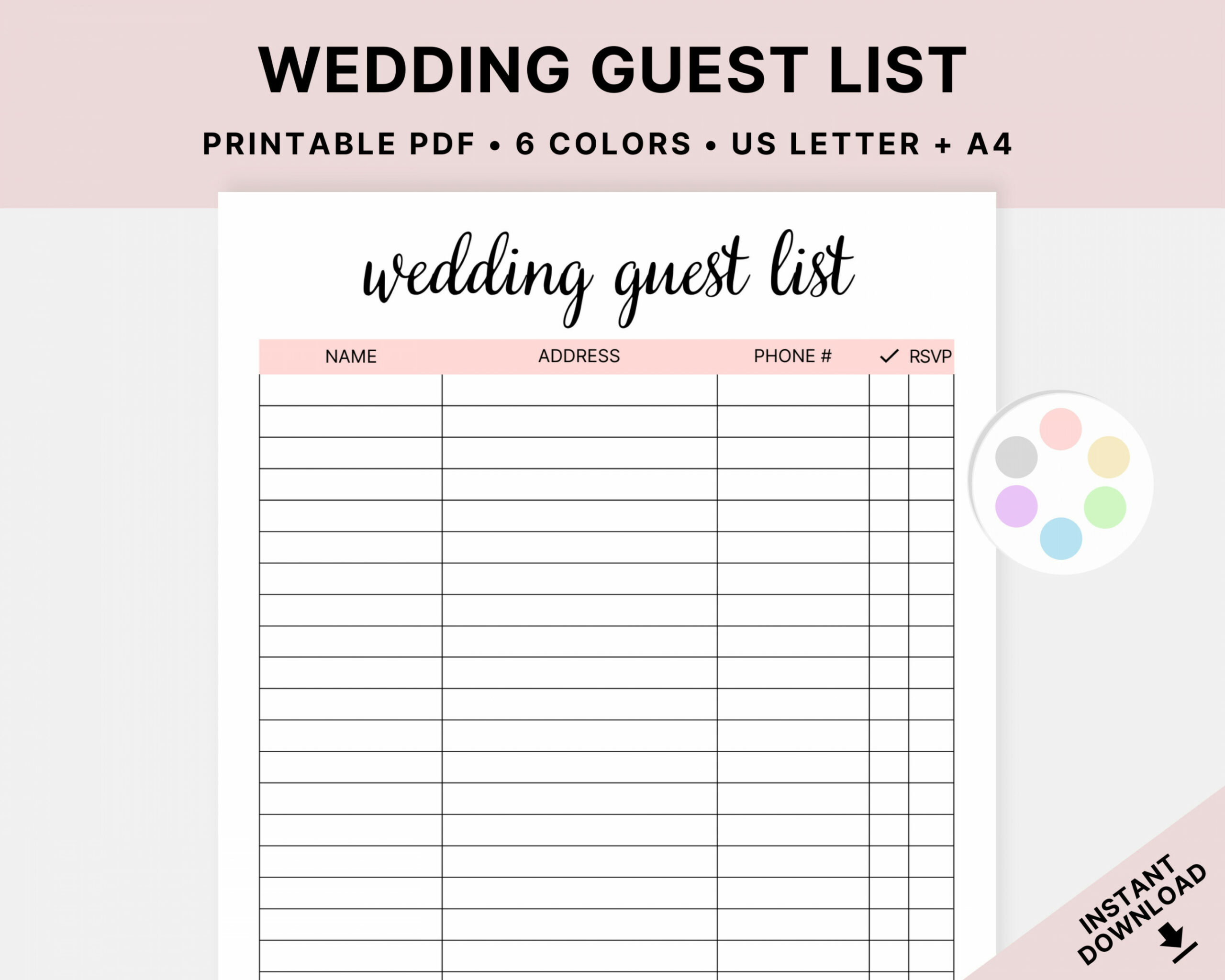 Printable Wedding Guest List Wedding Planner Event Planning - Etsy