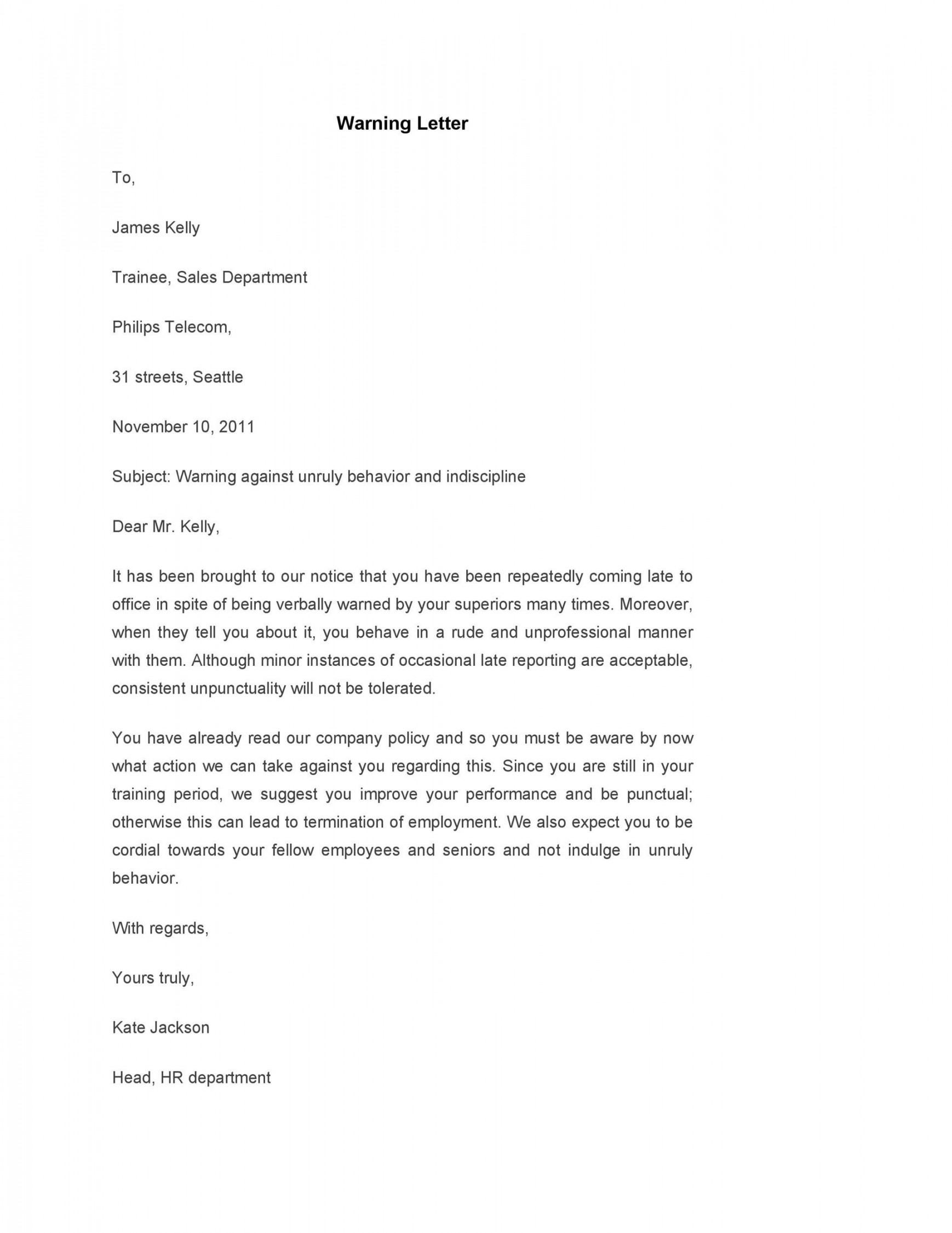 Professional Warning Letters (Free Templates) ᐅ TemplateLab