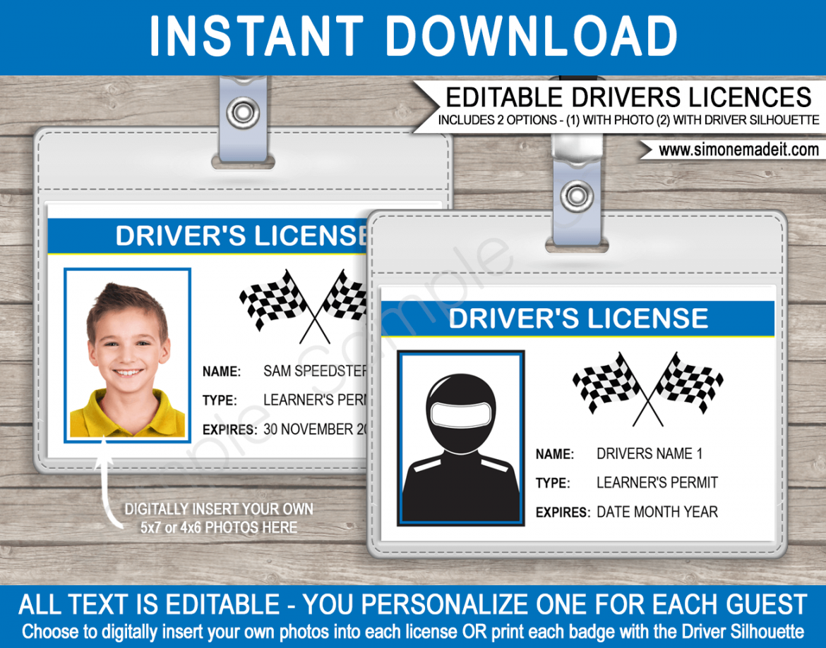 Race Car Drivers License template - blue