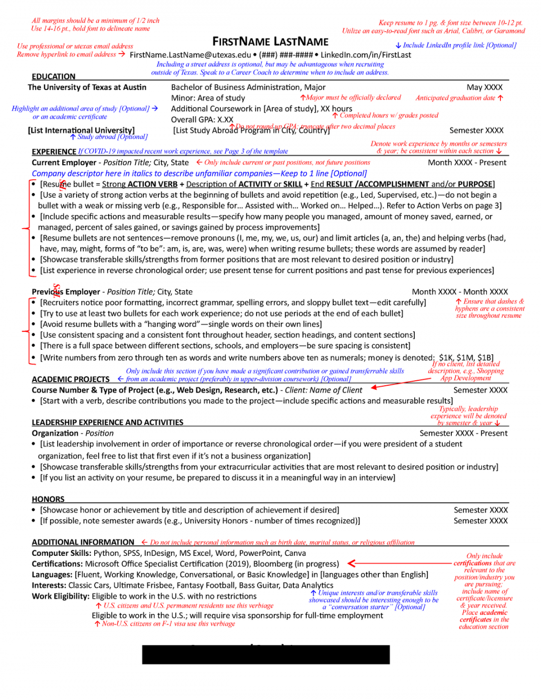 Recruit Mc Combs BBA Resume Template - FIRSTNAME LASTNAME