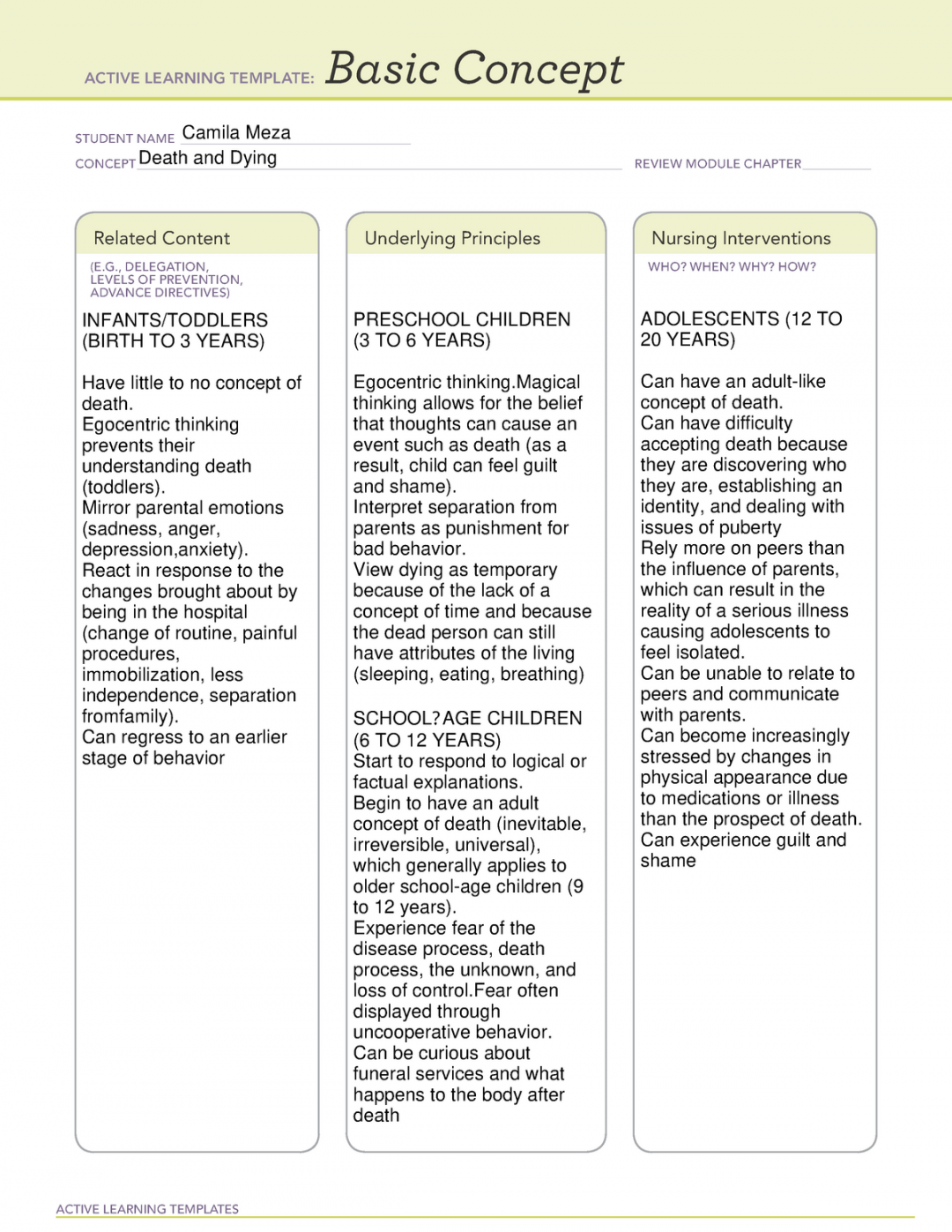 Remediation - Death and Dying - ACTIVE LEARNING TEMPLATES Basic