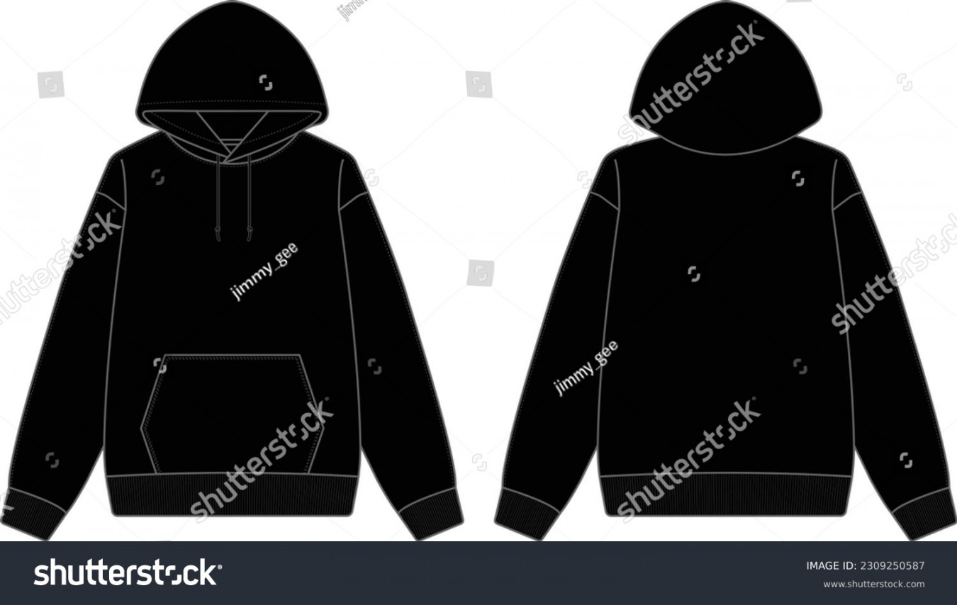 Schwarze schwarze Hoodie-Mockup-Vorlage auf weißem Hintergrund