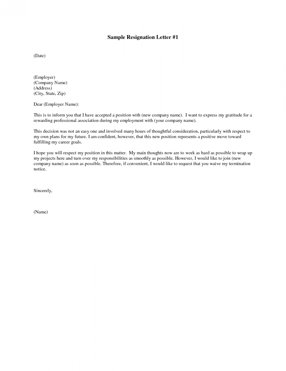 Simple Resignation Letter Resignation Letter - Free Sample Letter