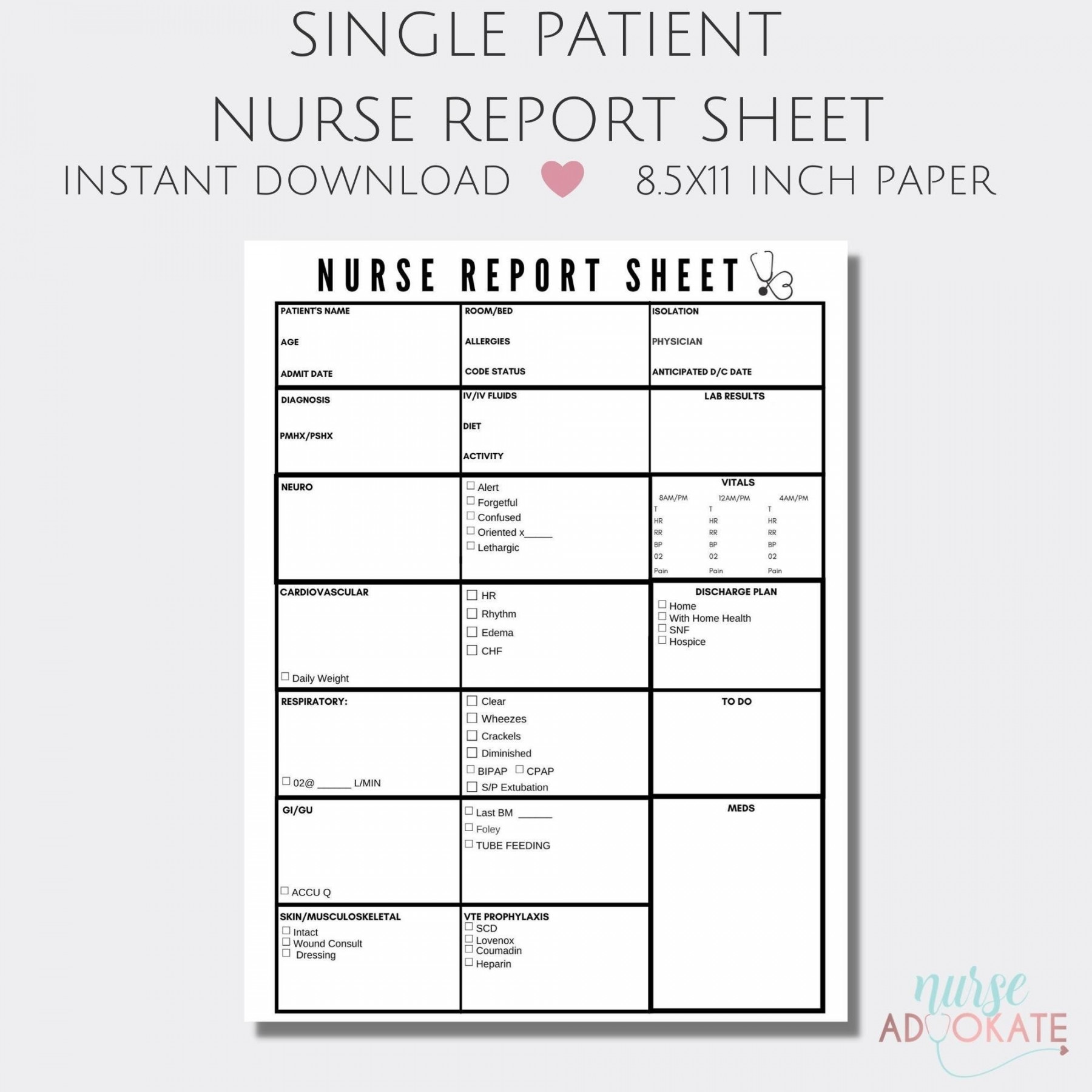 Single Patient Nurse Report Sheet template. SBAR Handoff. - Etsy