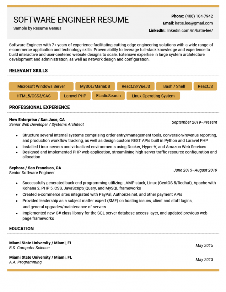 Software Engineer Resume Examples & Tips for