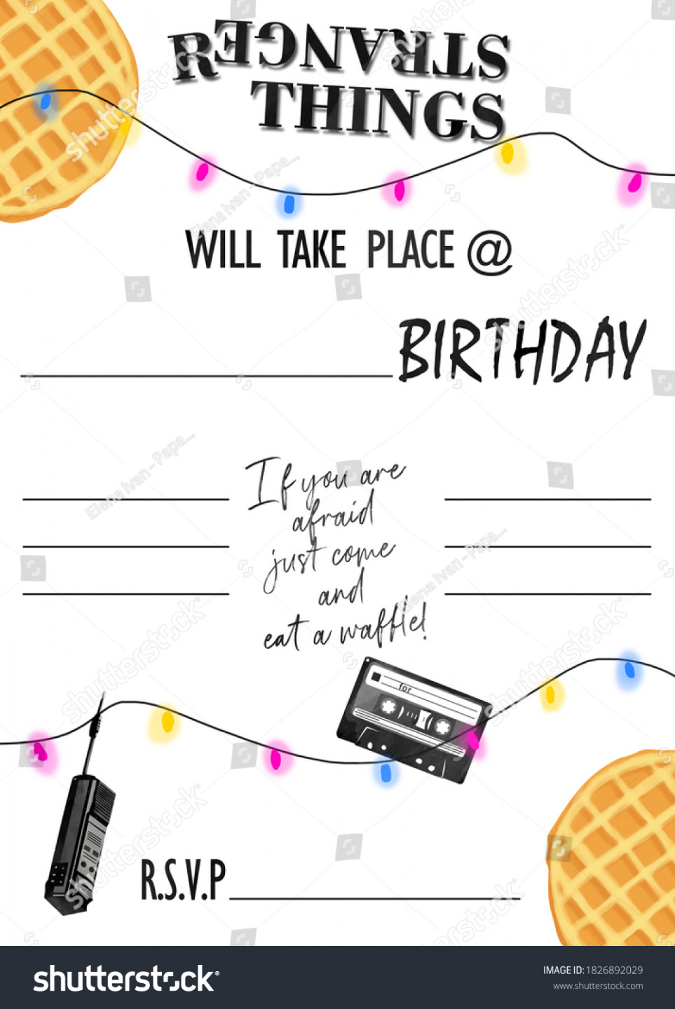 Stranger Things Themed Birthday Invitation Blank Stock