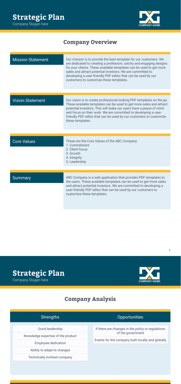 Strategic Plan Template - PDF Templates  Jotform