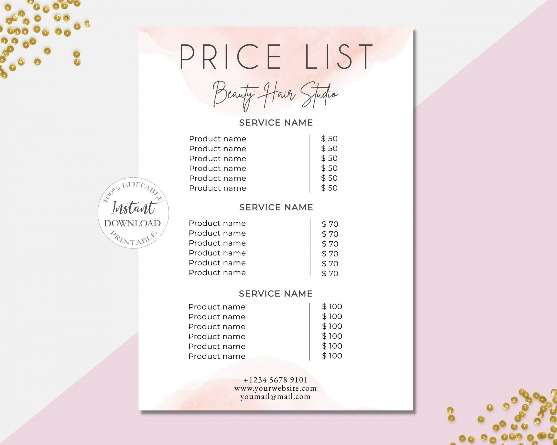 SunRayArt Designs - Price List Template,Editable Price Guide