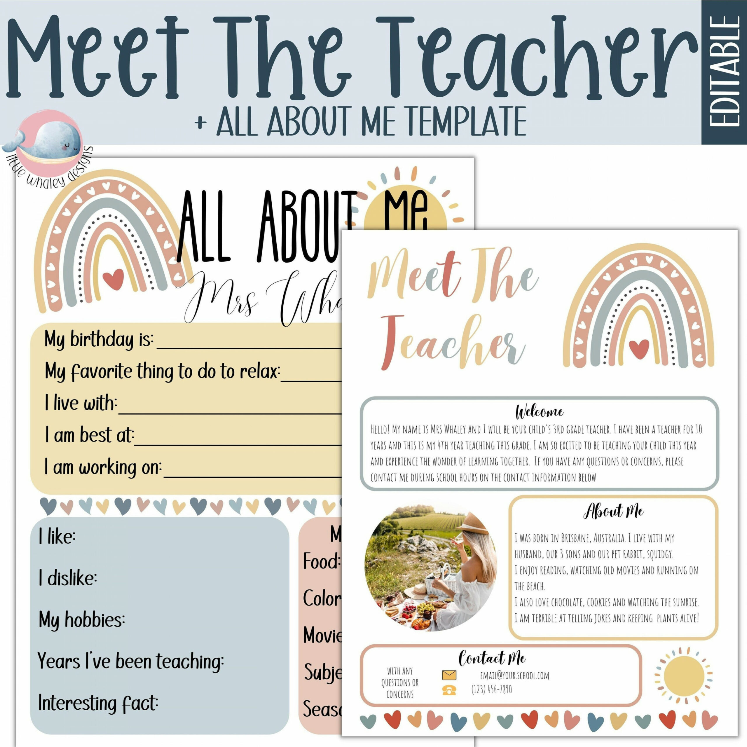 Teacher All About Me Editable Template Printable Meet the Teacher