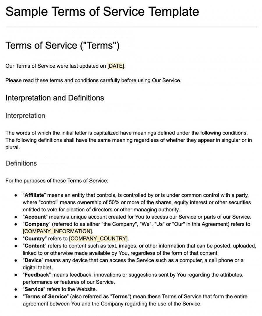 Terms of Service Template - TermsFeed