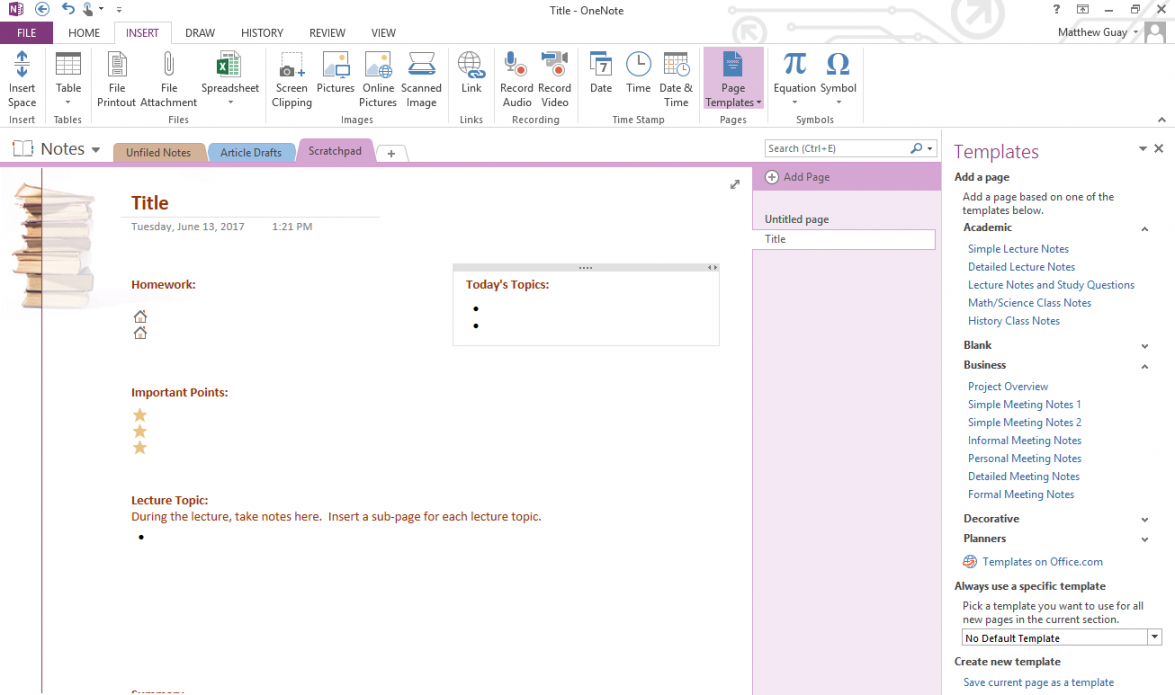 Use OneNote Templates to Streamline Meeting, Class, Project, and