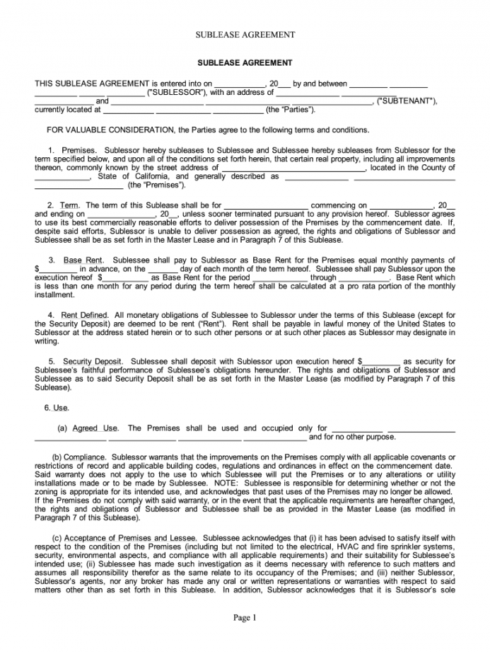 Vehicle Sublease Agreement Template - Fill Online, Printable