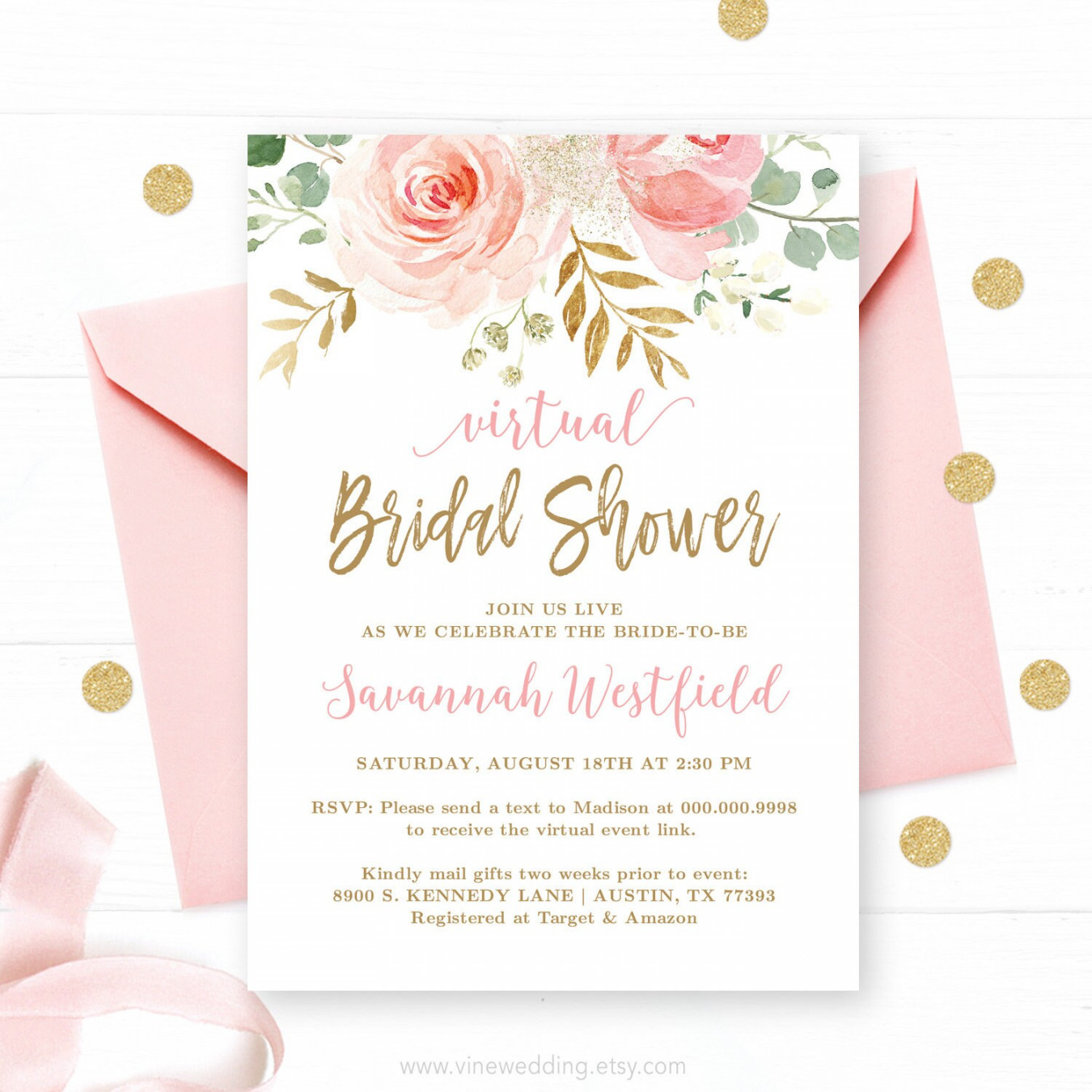 Virtual Bridal Shower Invitation Template Editable Printable - Etsy