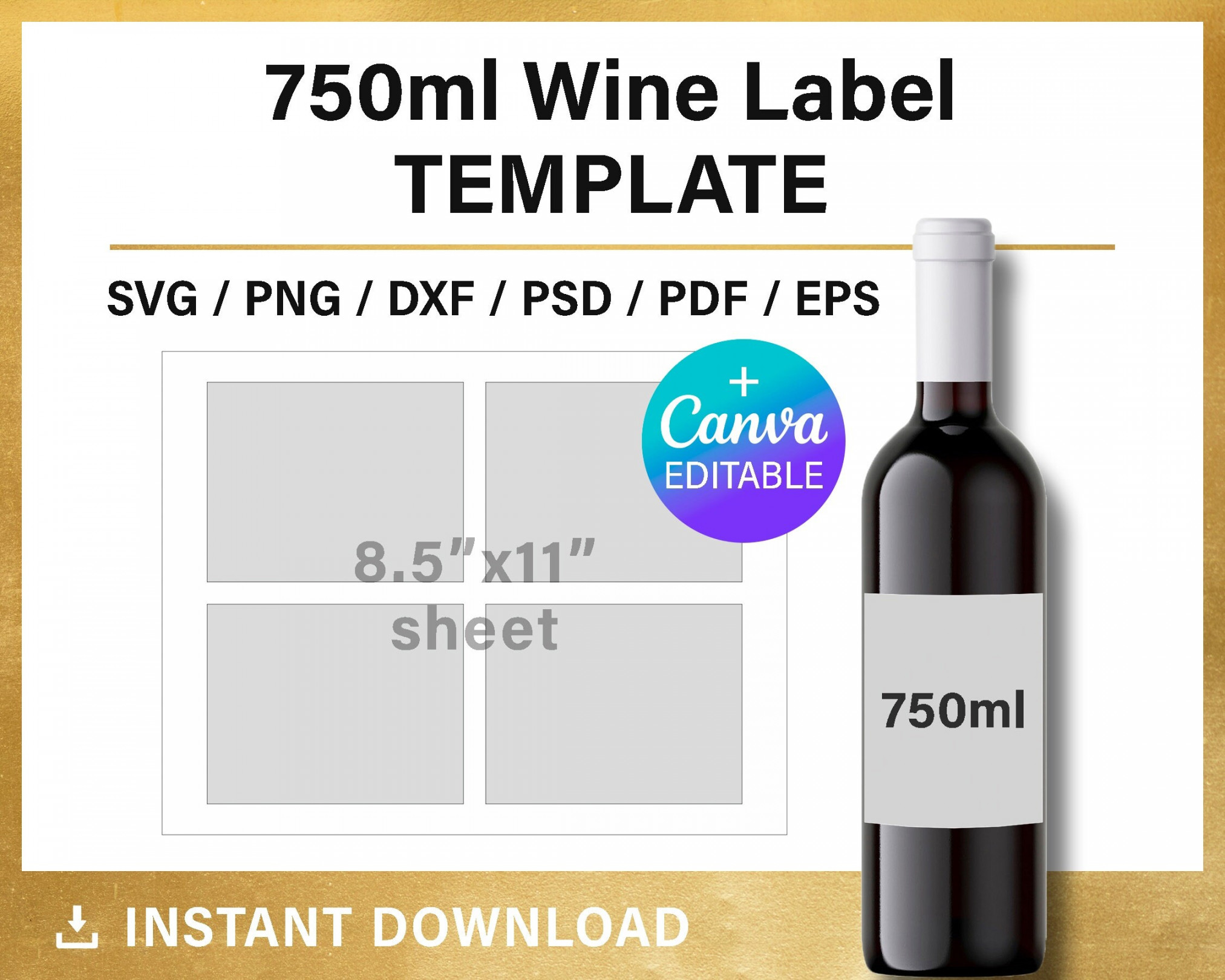 Wine Bottle Label BLANK template .x. inches 70 ml DIY - Etsy