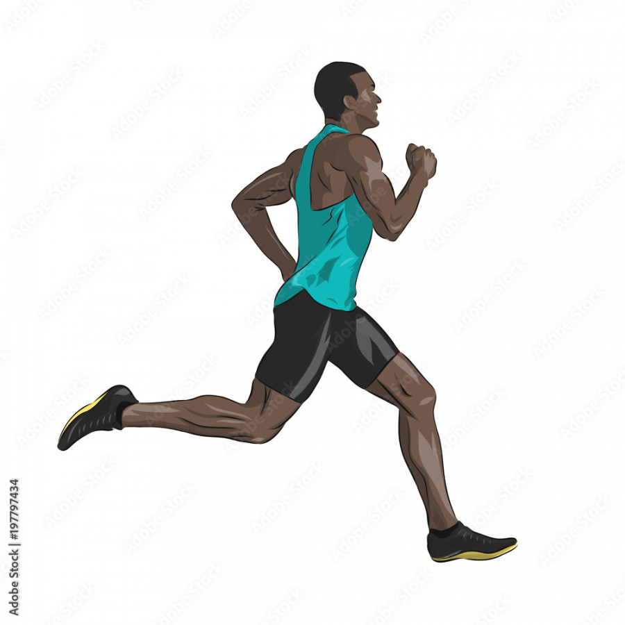 African American running man, isolated vector drawing