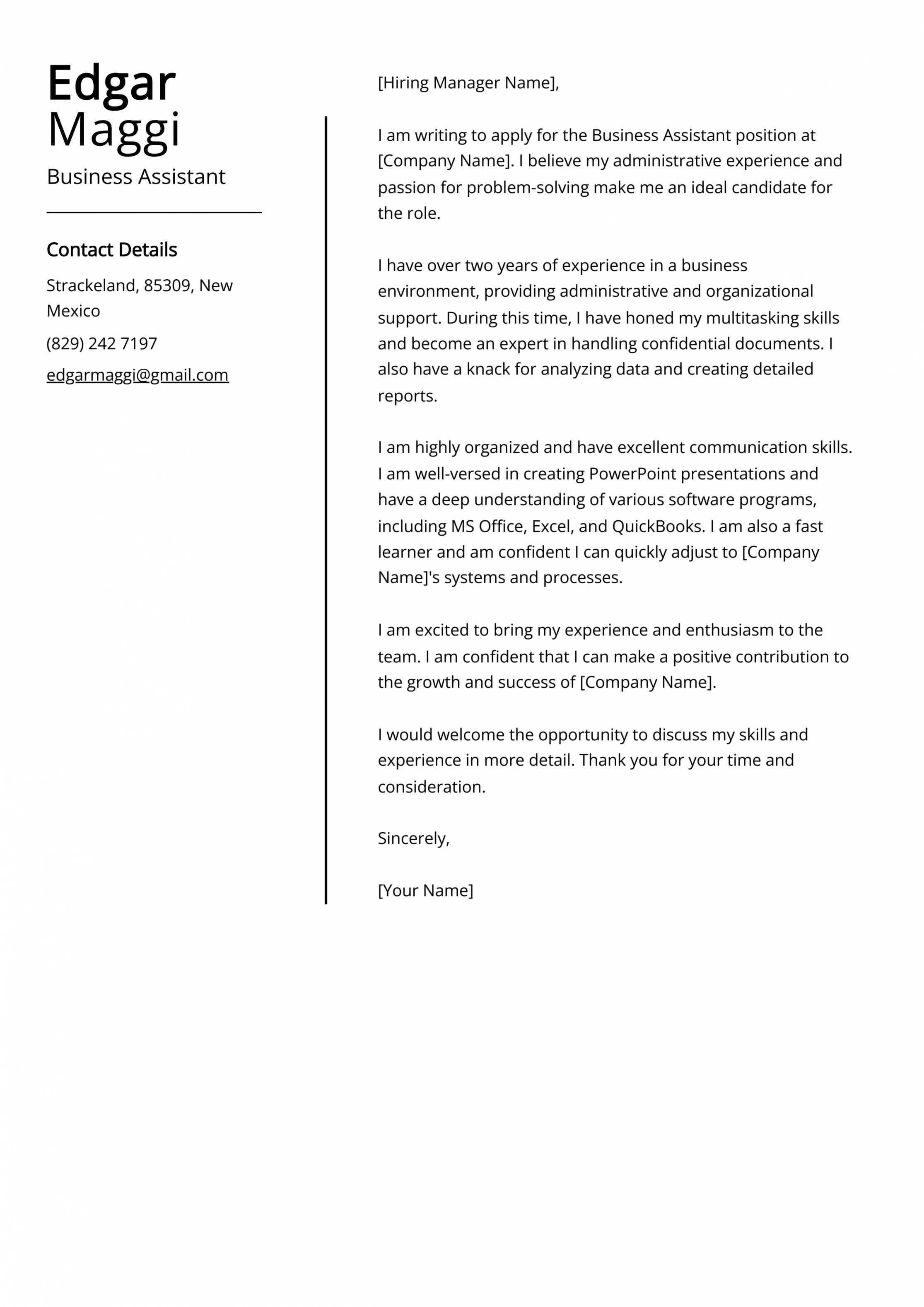 Business Assistant Cover Letter Example (Free Guide)