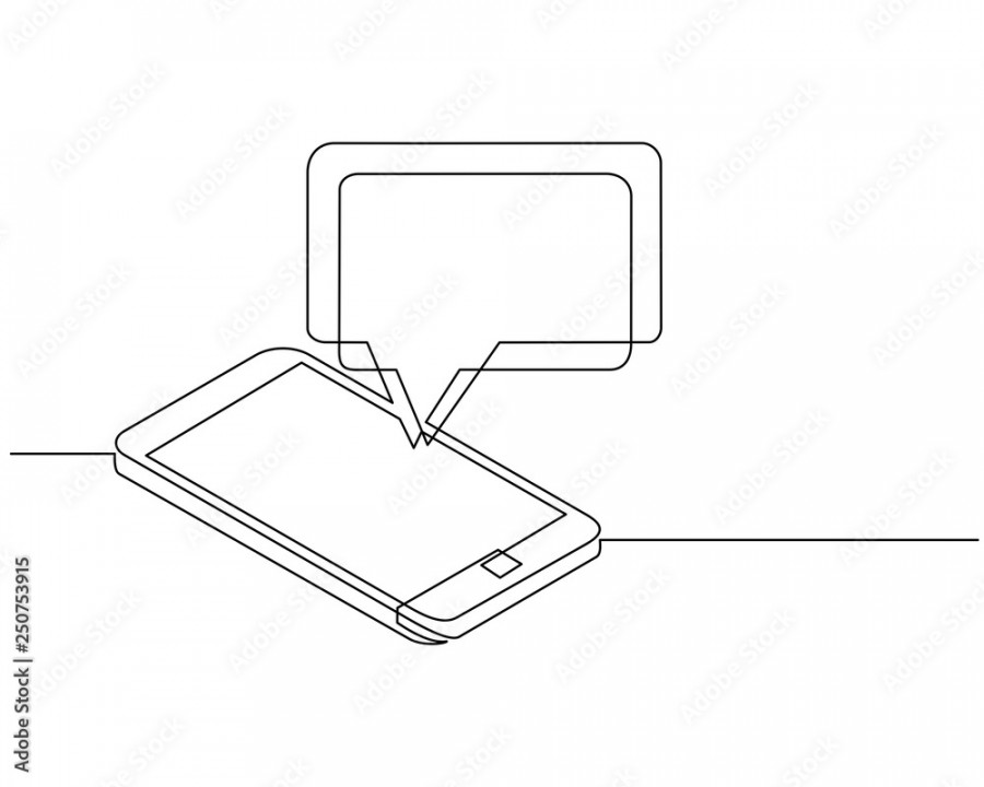 continuous line drawing of chat message on smartphone