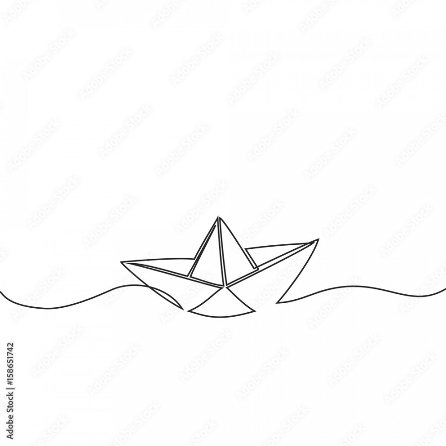 Continuous line drawing of paper boat. Business icon